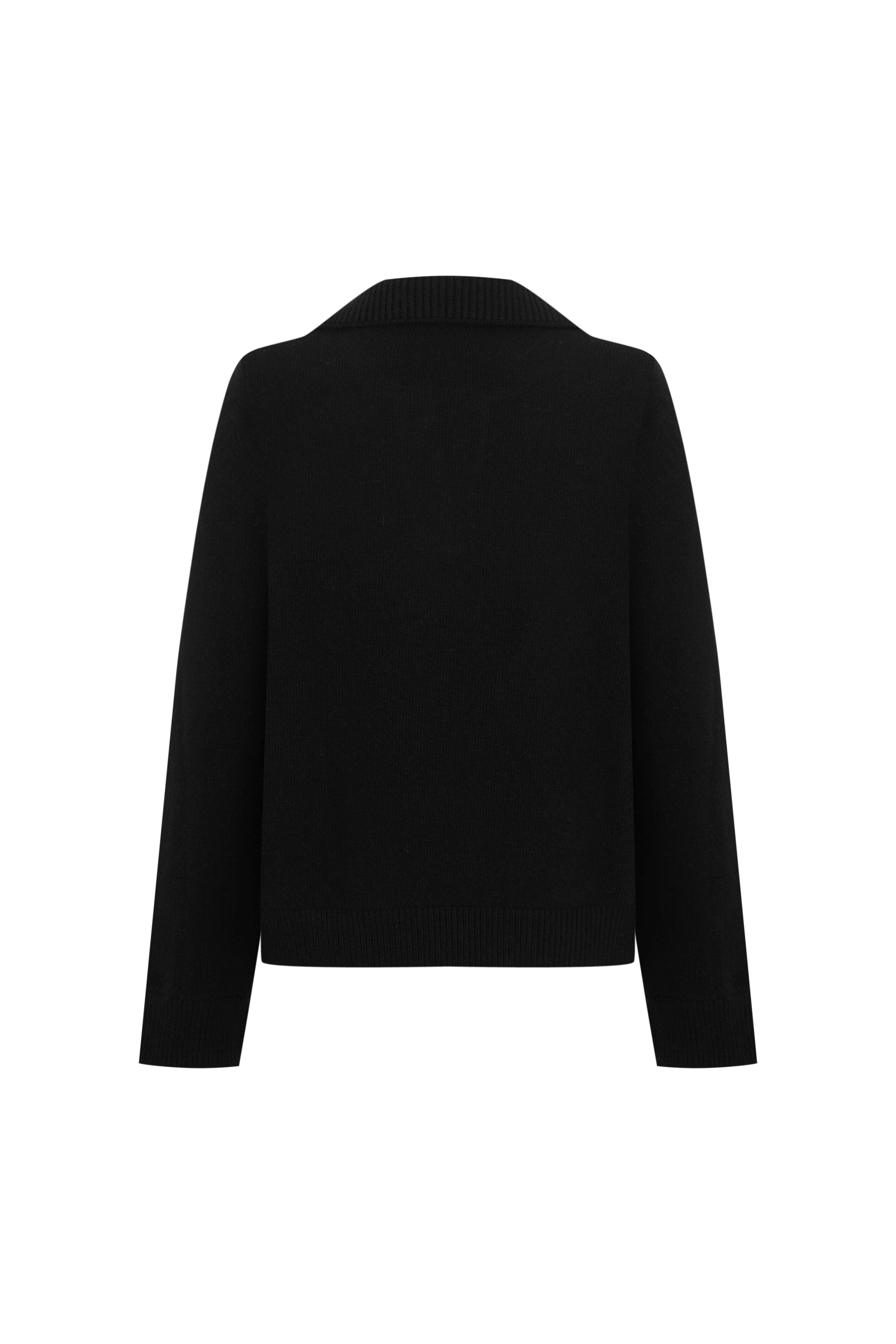 Siyah Baklava Desen Polo Yaka Kazak