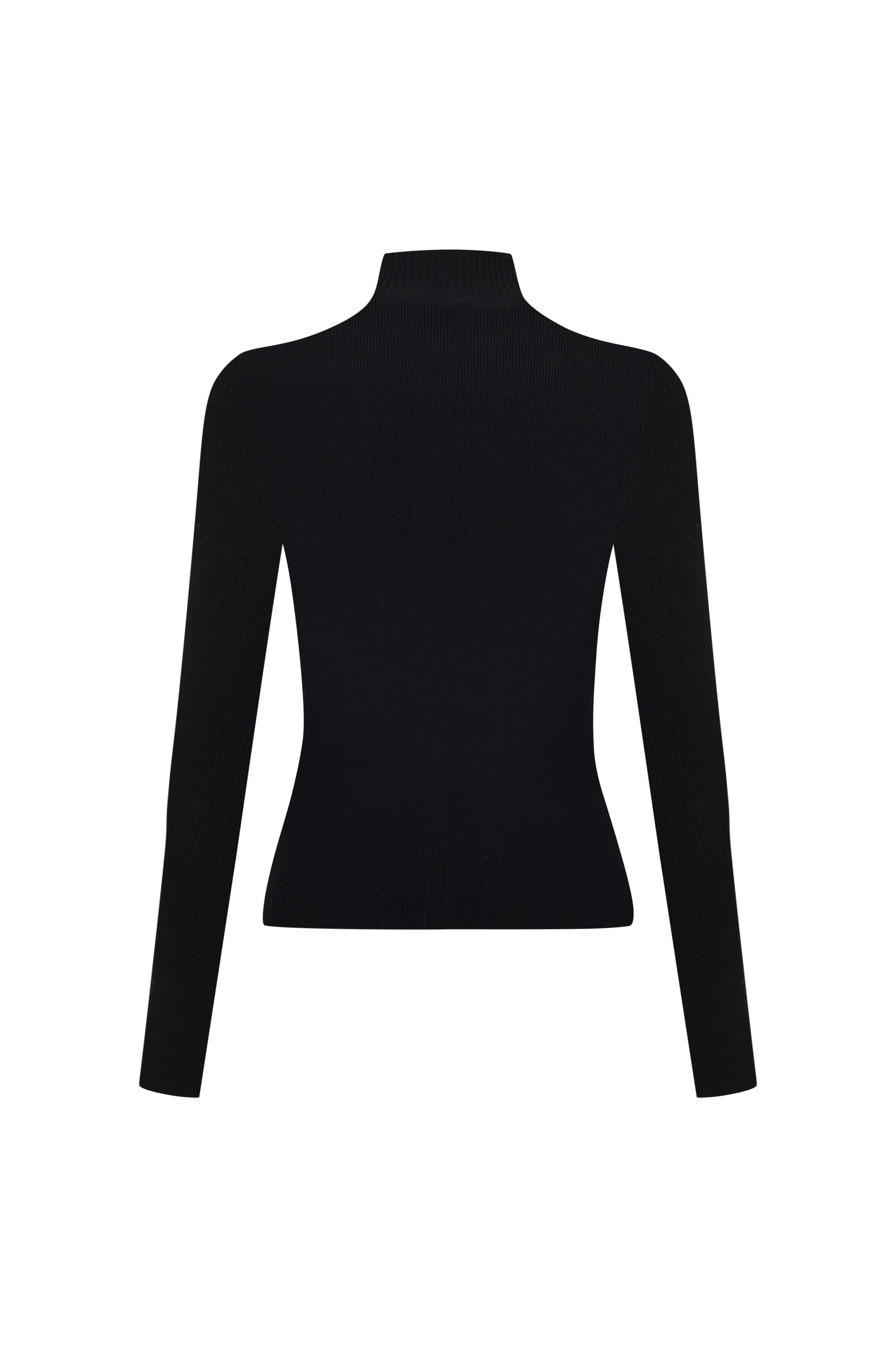 Siyah Balıkçı Yaka Fermuarlı Kazak