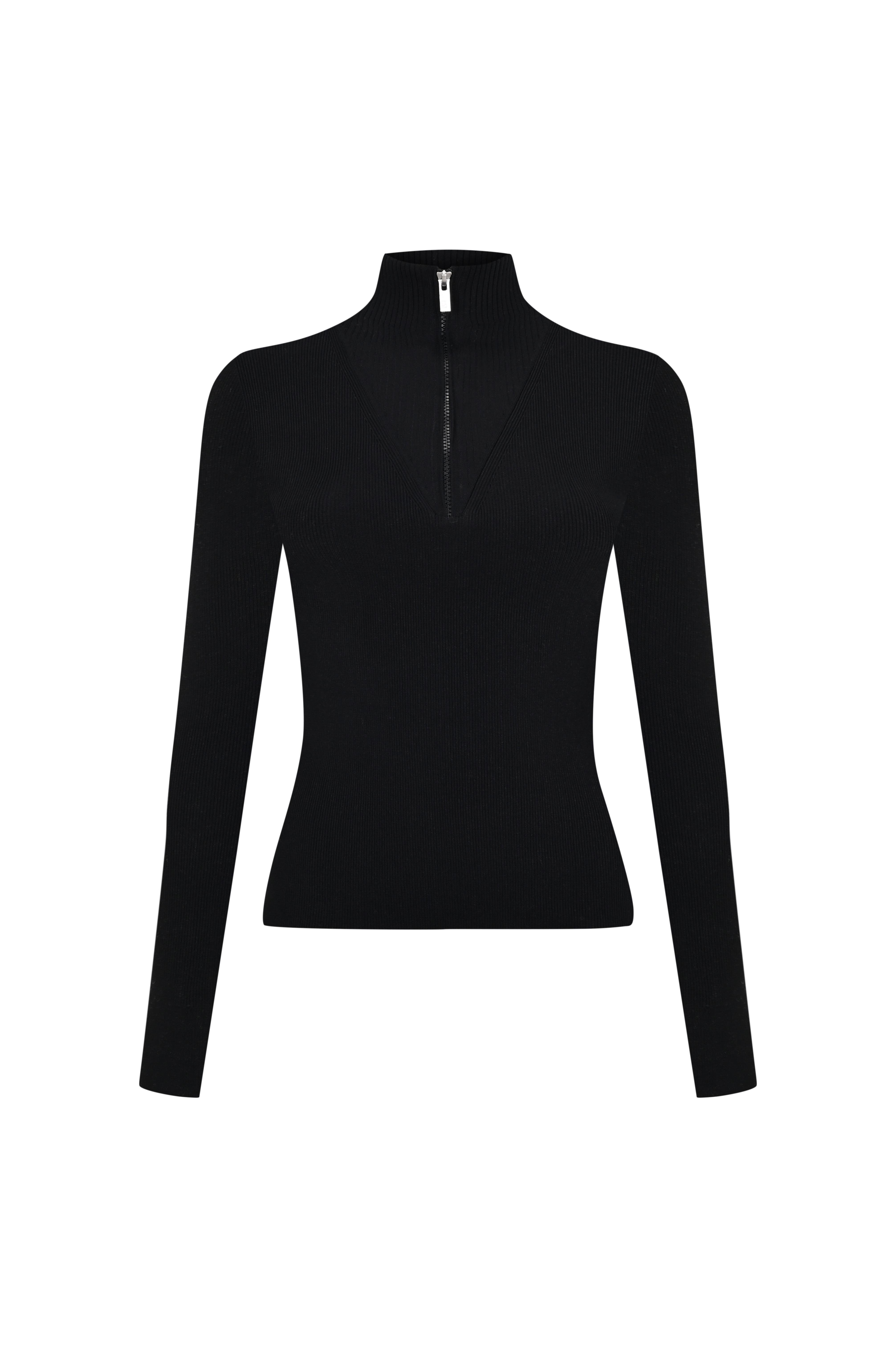 Siyah Balıkçı Yaka Fermuarlı Kazak