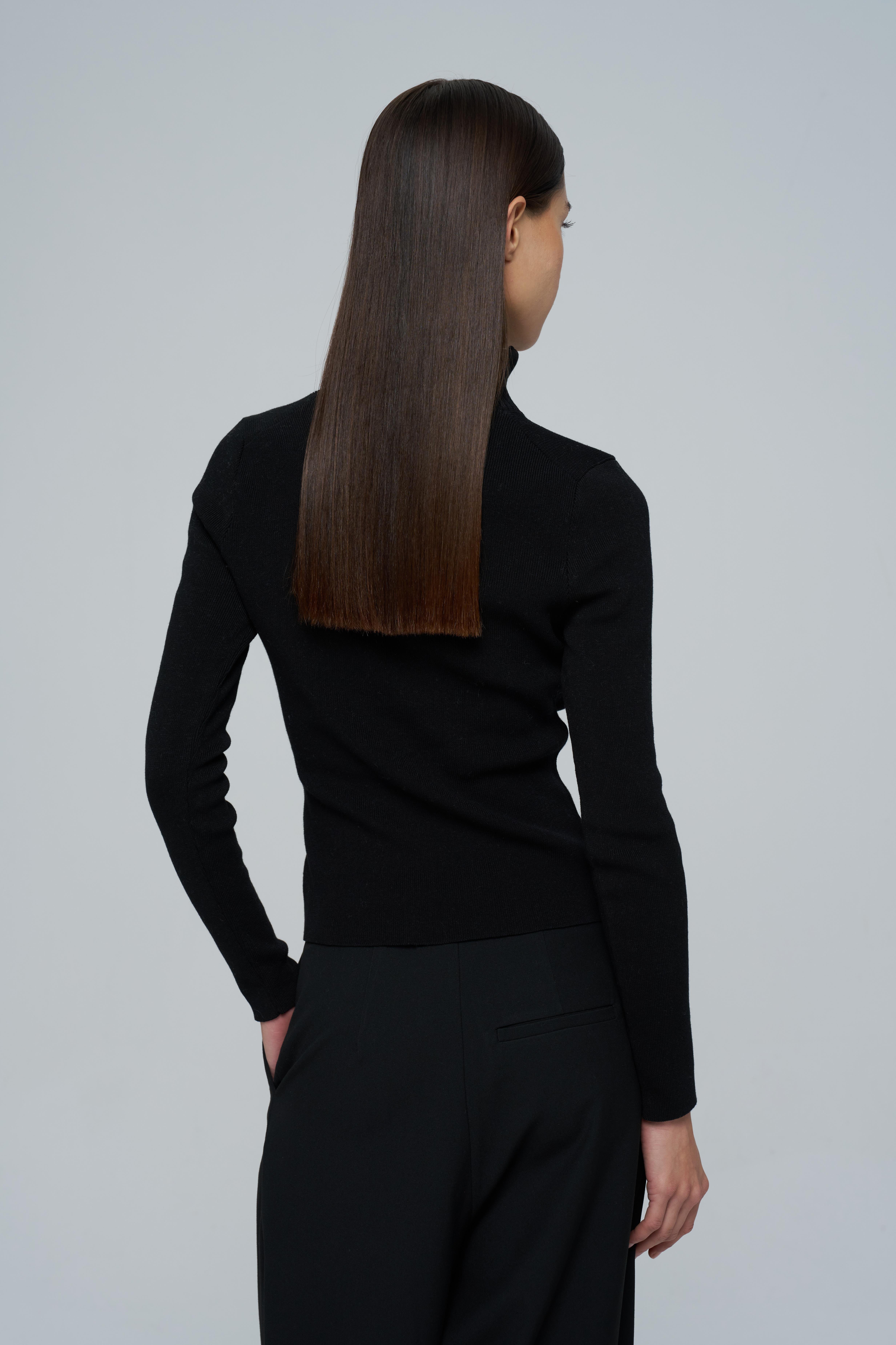 Siyah Balıkçı Yaka Fermuarlı Kazak