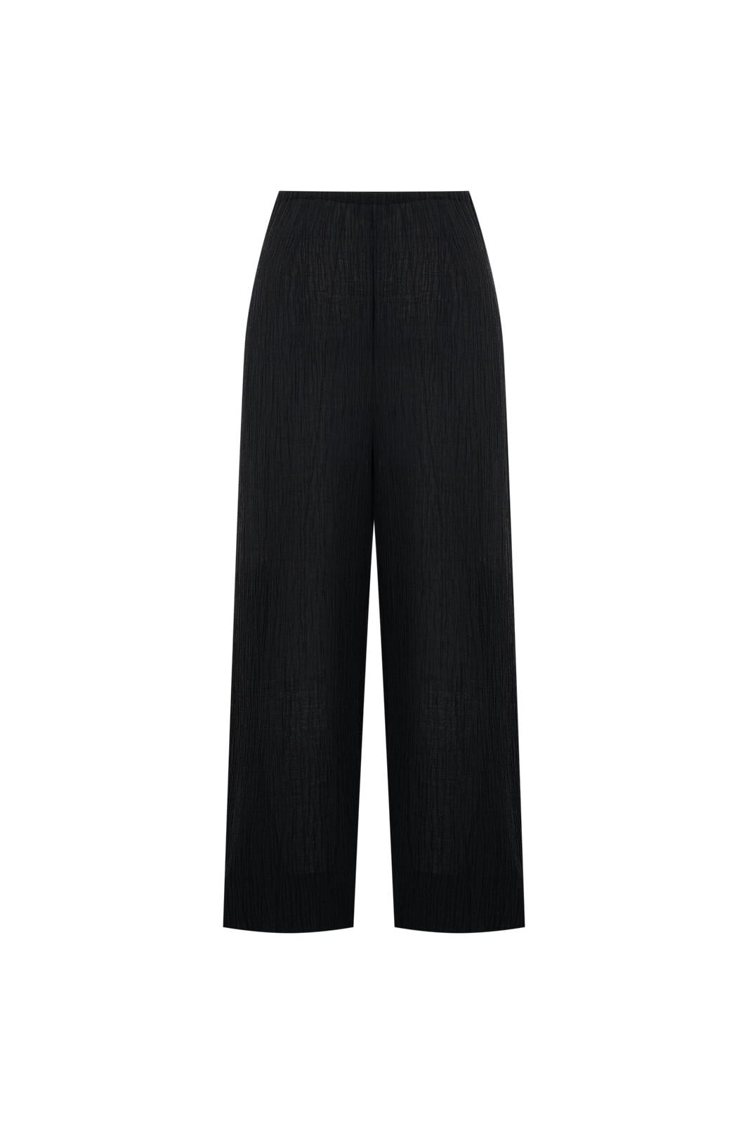 Siyah Beli Lastikli Tencel Bol Pantolon
