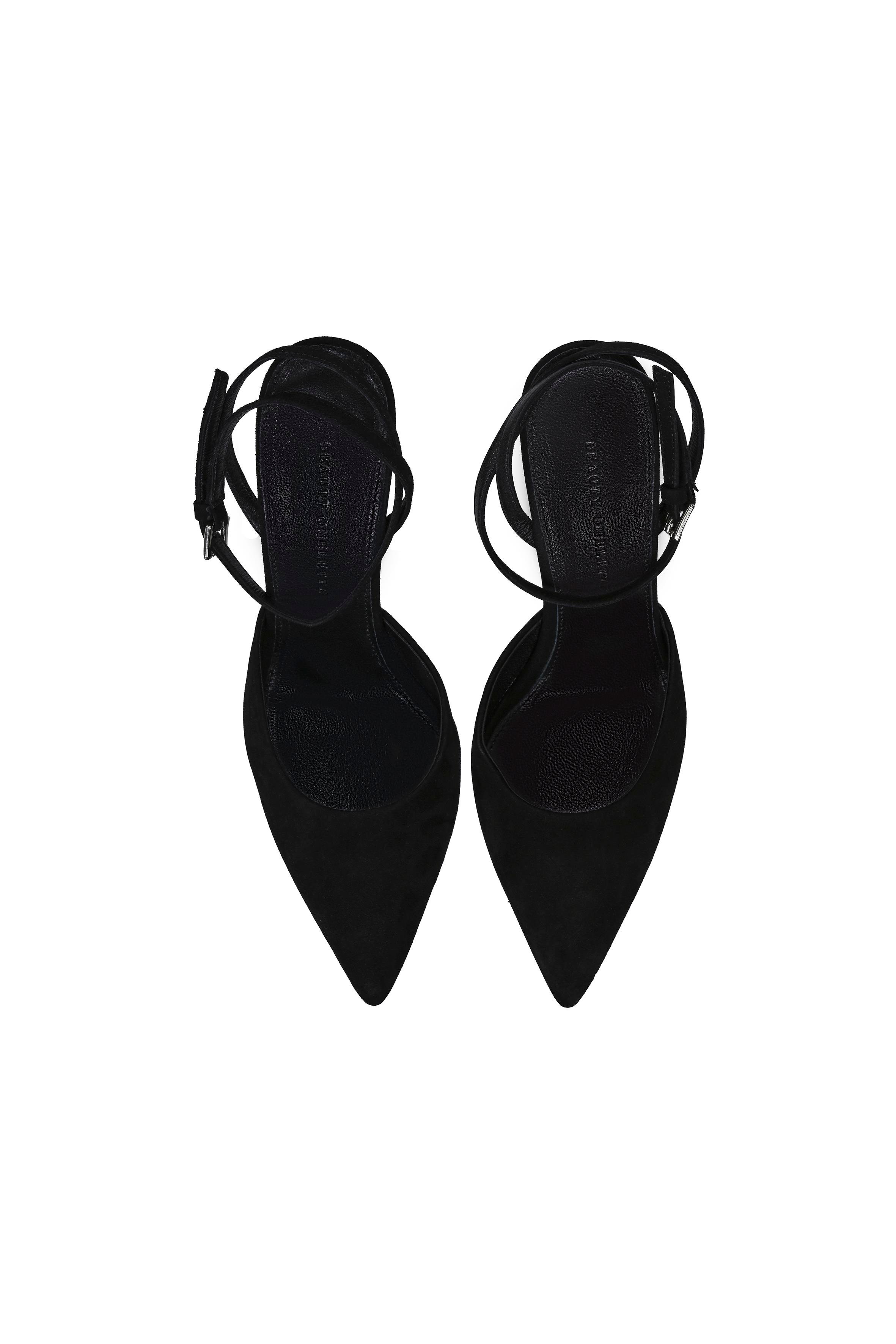 Siyah Bilekten Bağlamalı Sivri Burun Süet Ayakkabı