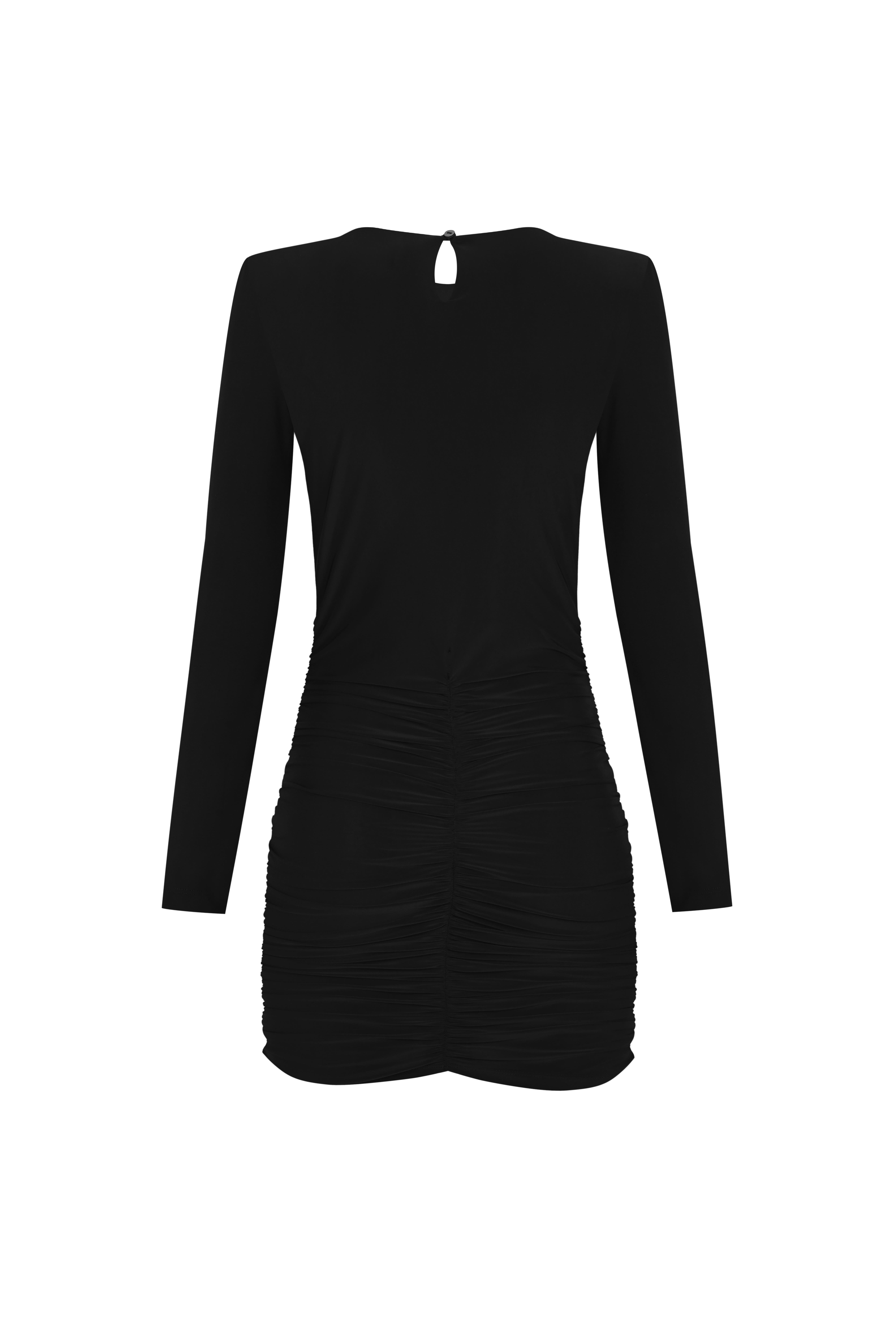 Siyah Bisiklet Yaka Drapeli Jarse Mini Elbise