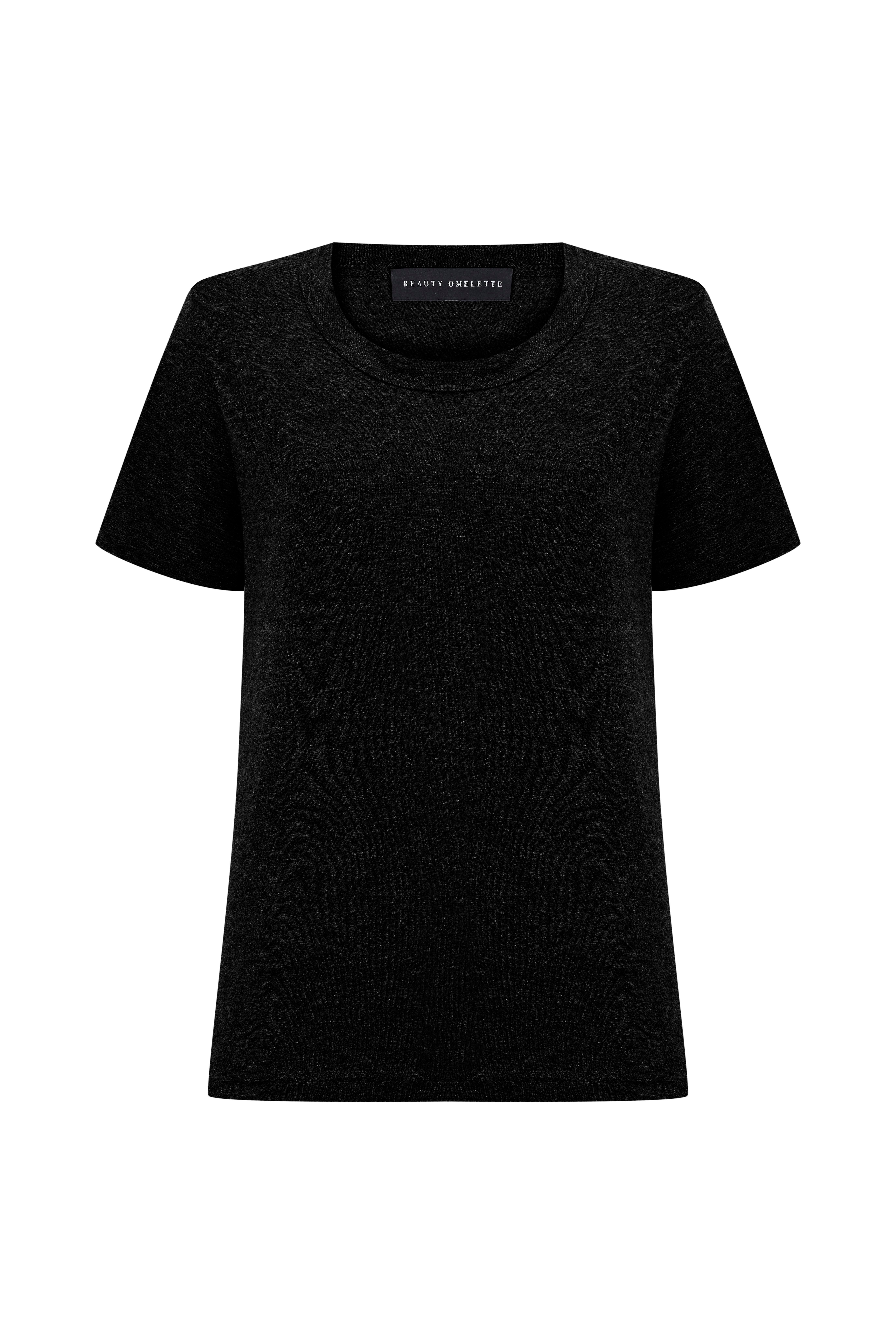 Siyah Bisiklet Yaka Flamlı Kısa Kol Tshirt