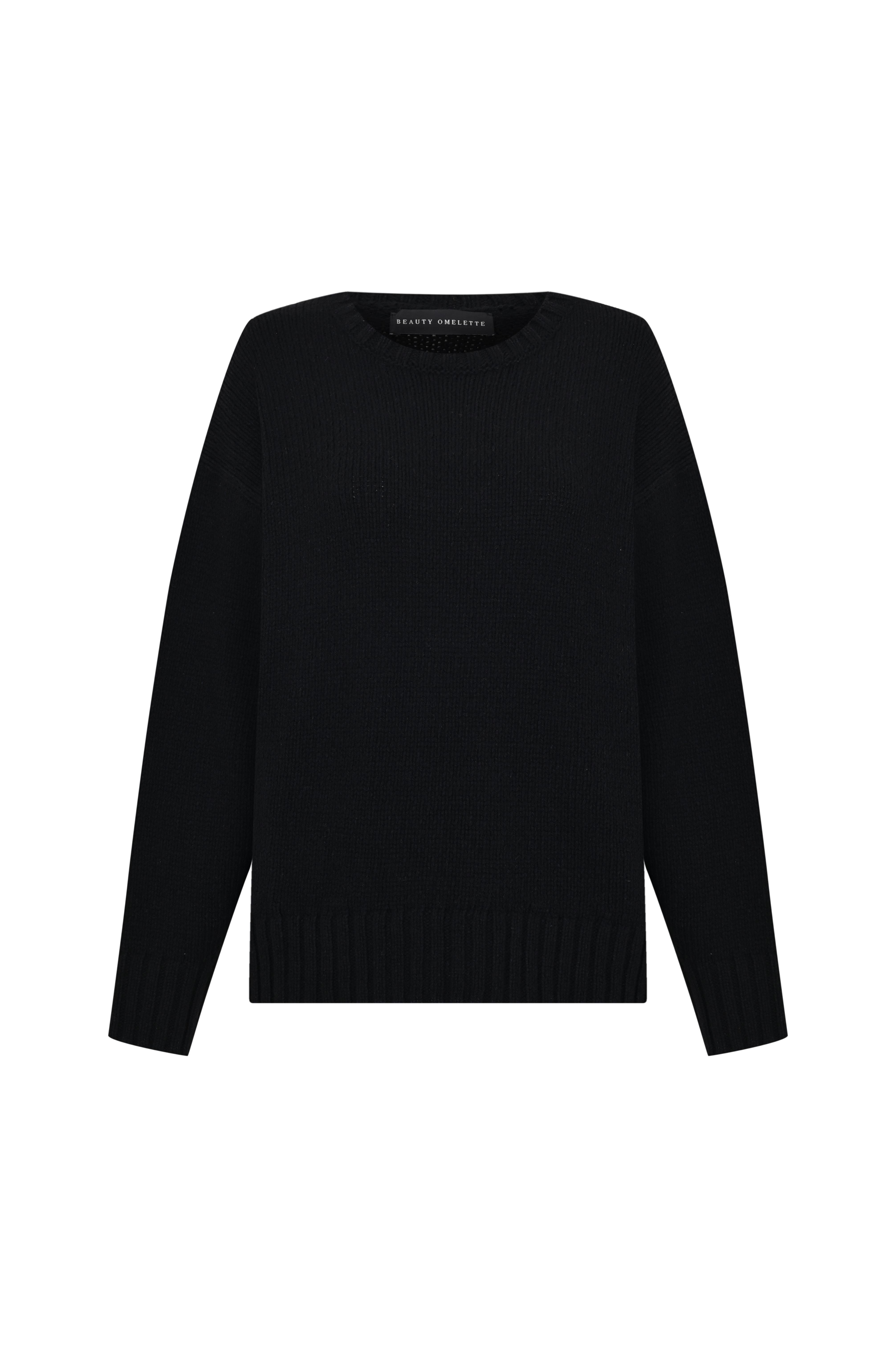 Siyah Bisiklet Yaka Kaşmir Kazak