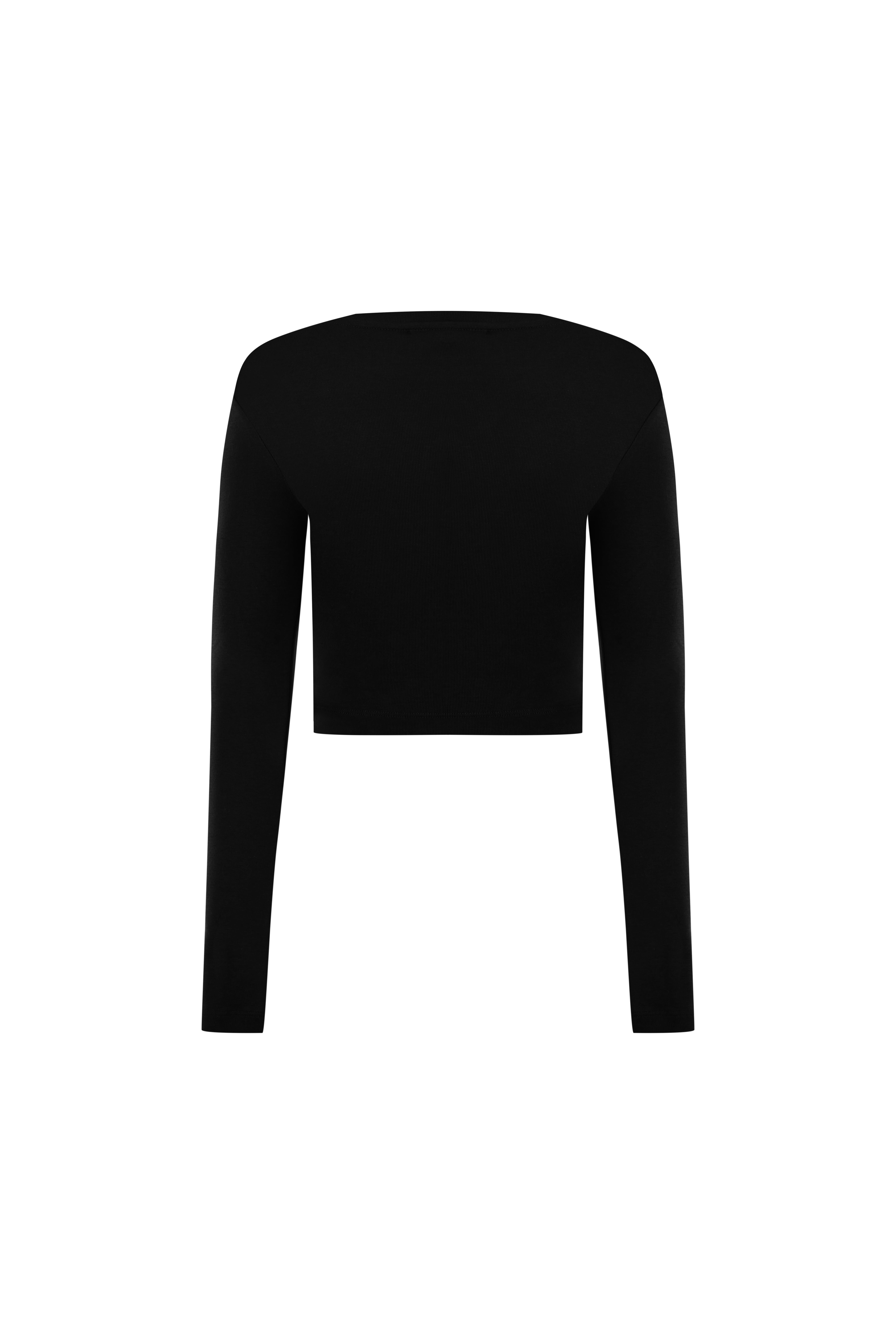 Siyah Bisiklet Yaka Uzun Kol Crop Body