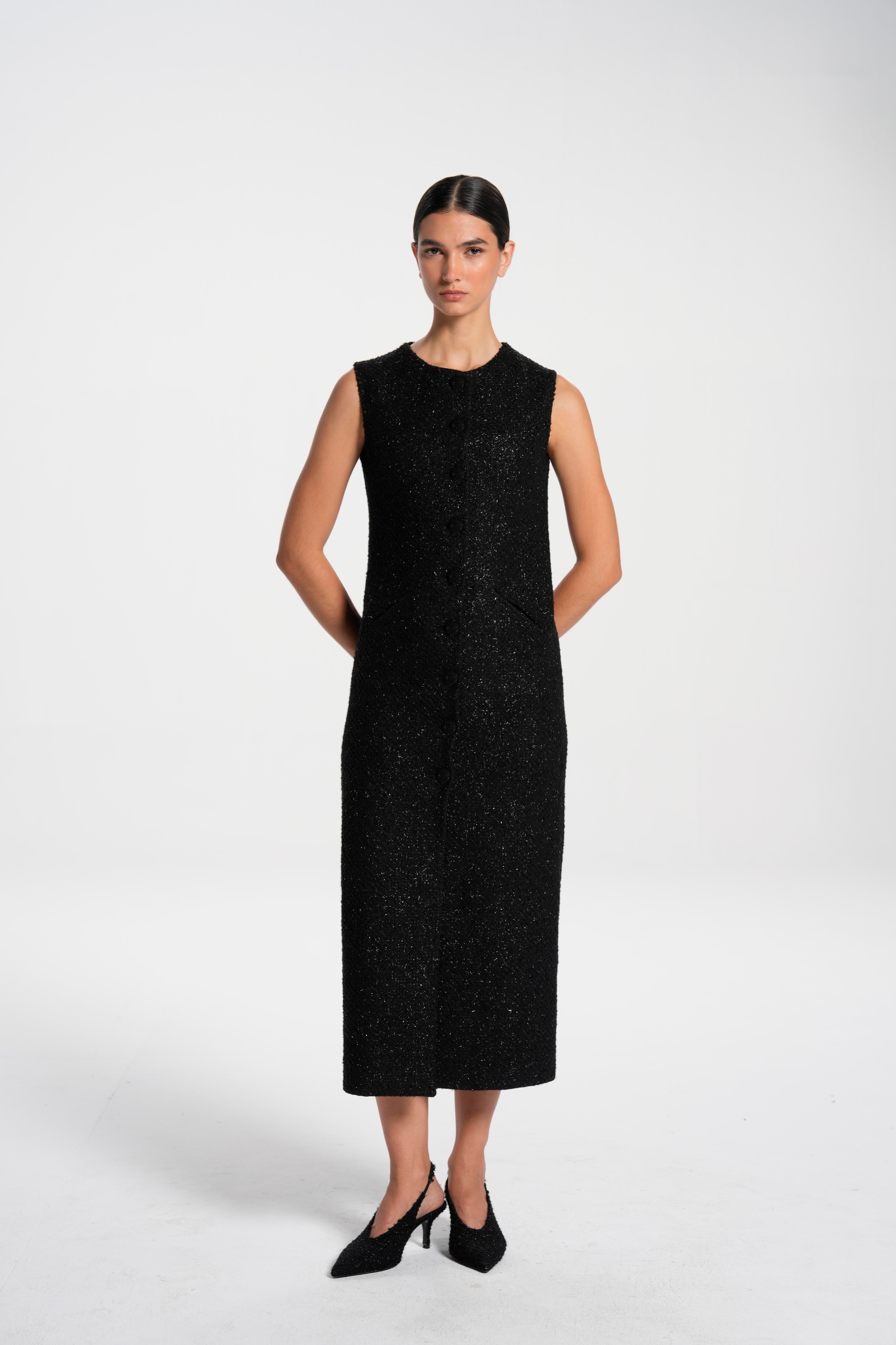 Siyah Bisiklet Yaka Uzun Tüvit Elbise