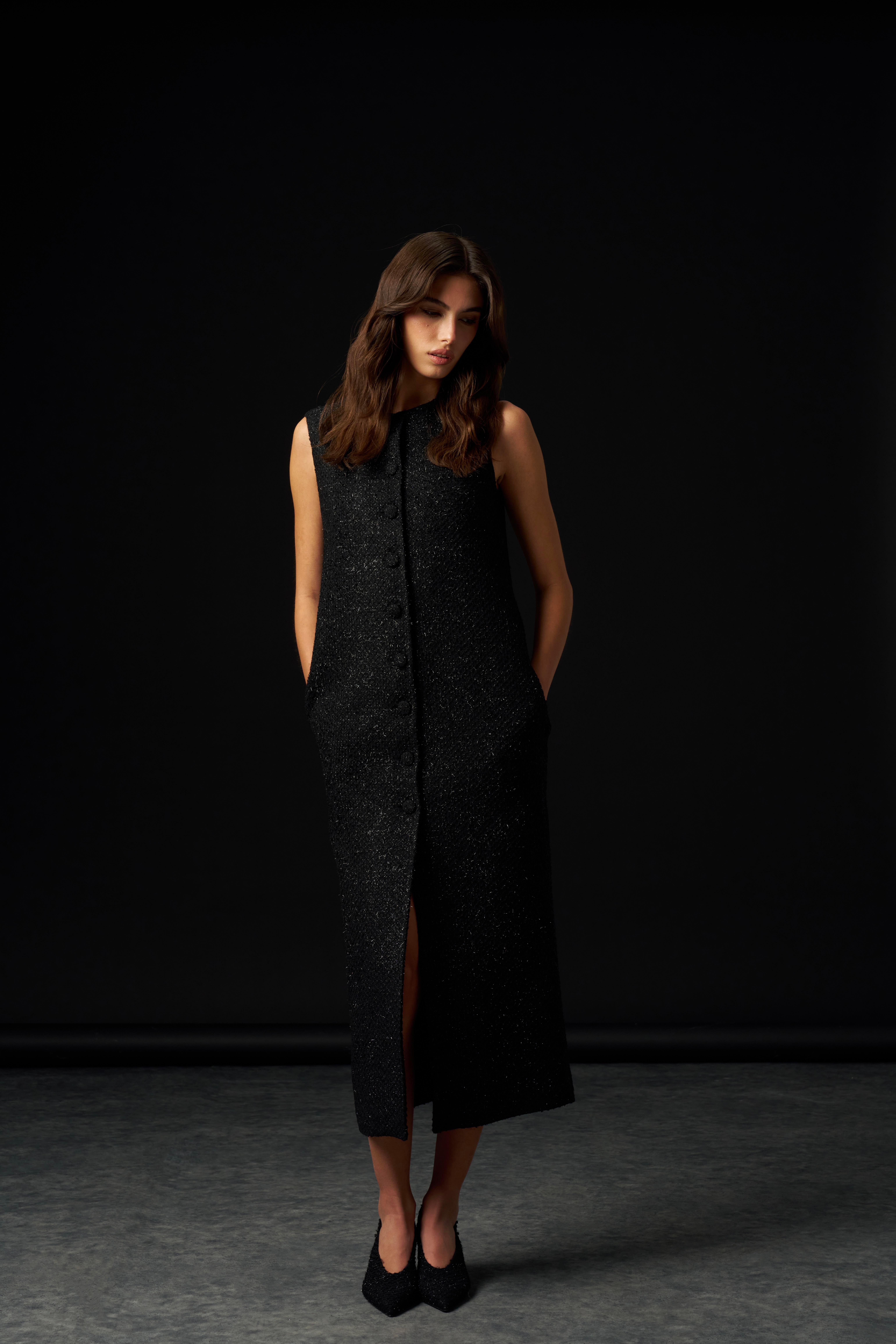 Siyah Bisiklet Yaka Uzun Tüvit Elbise