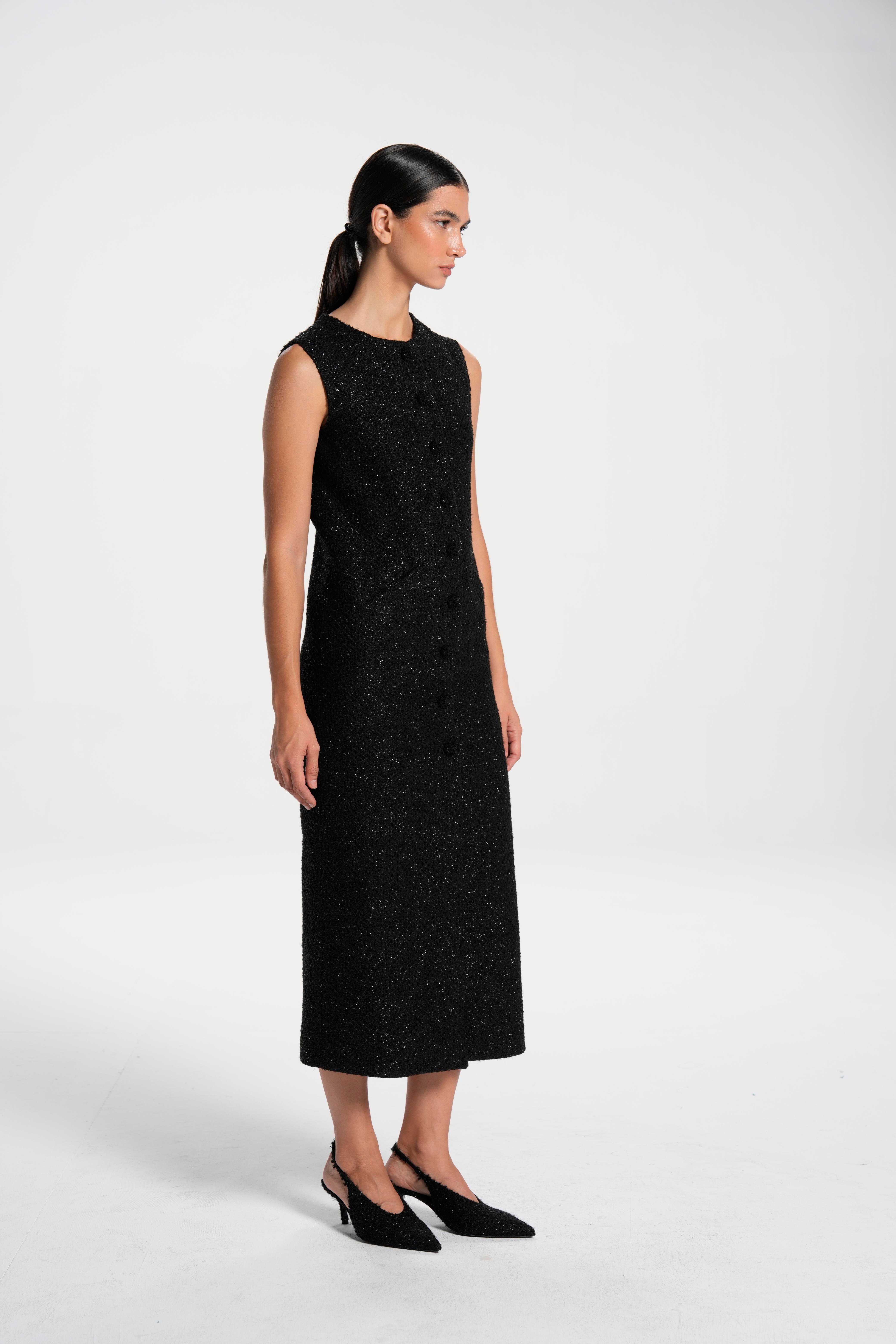 Siyah Bisiklet Yaka Uzun Tüvit Elbise