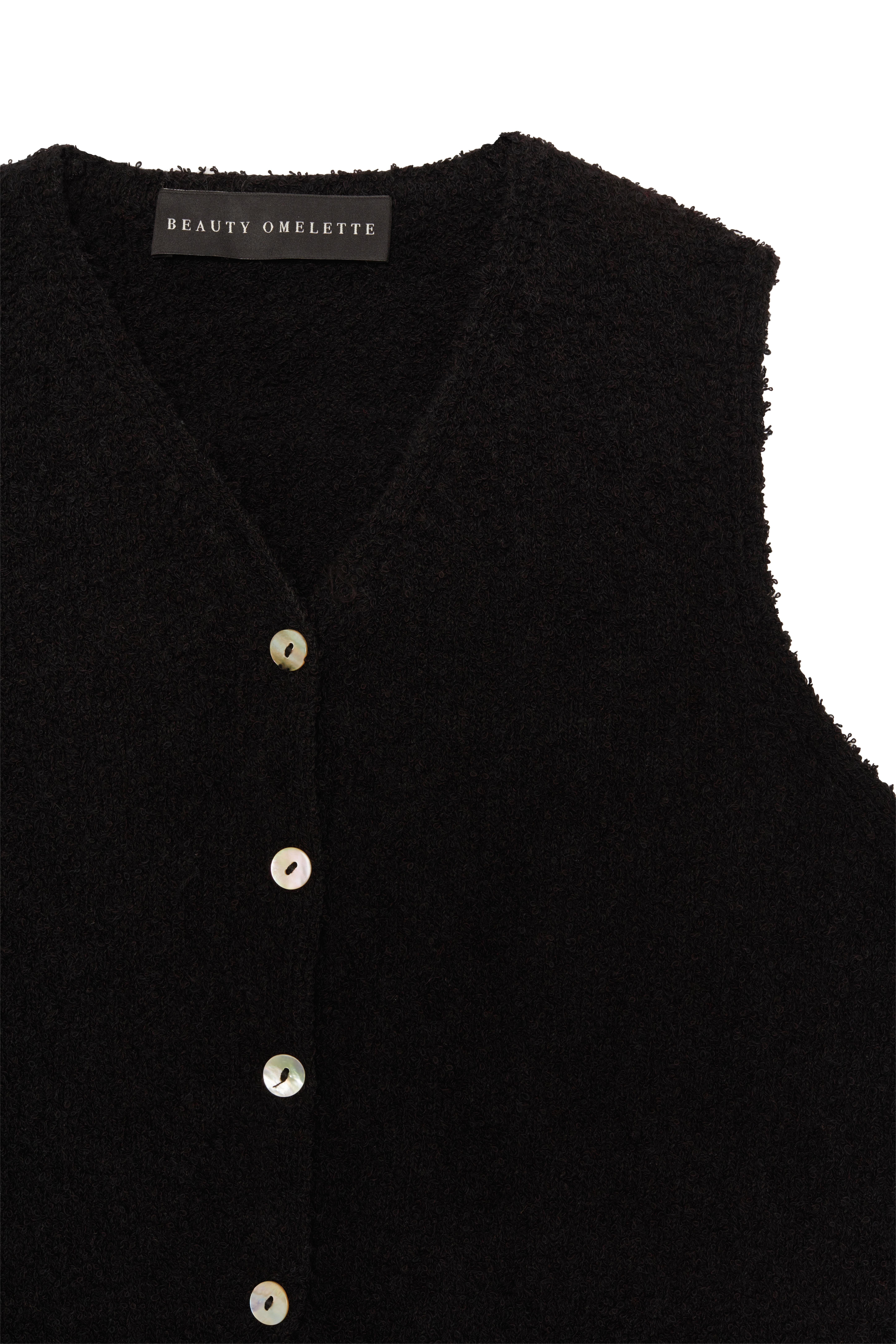 Siyah Buklet Crop Triko Yelek