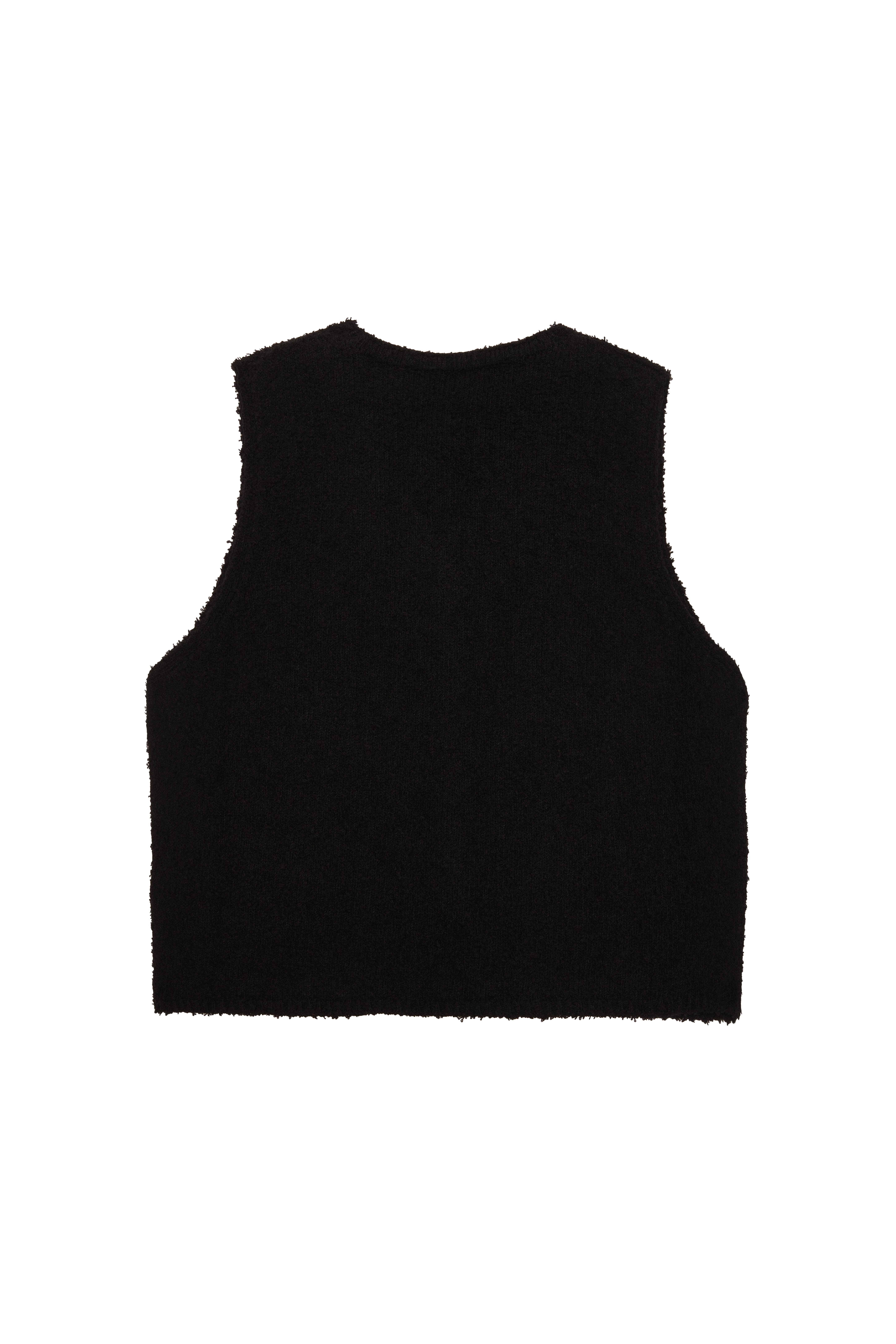 Siyah Buklet Crop Triko Yelek