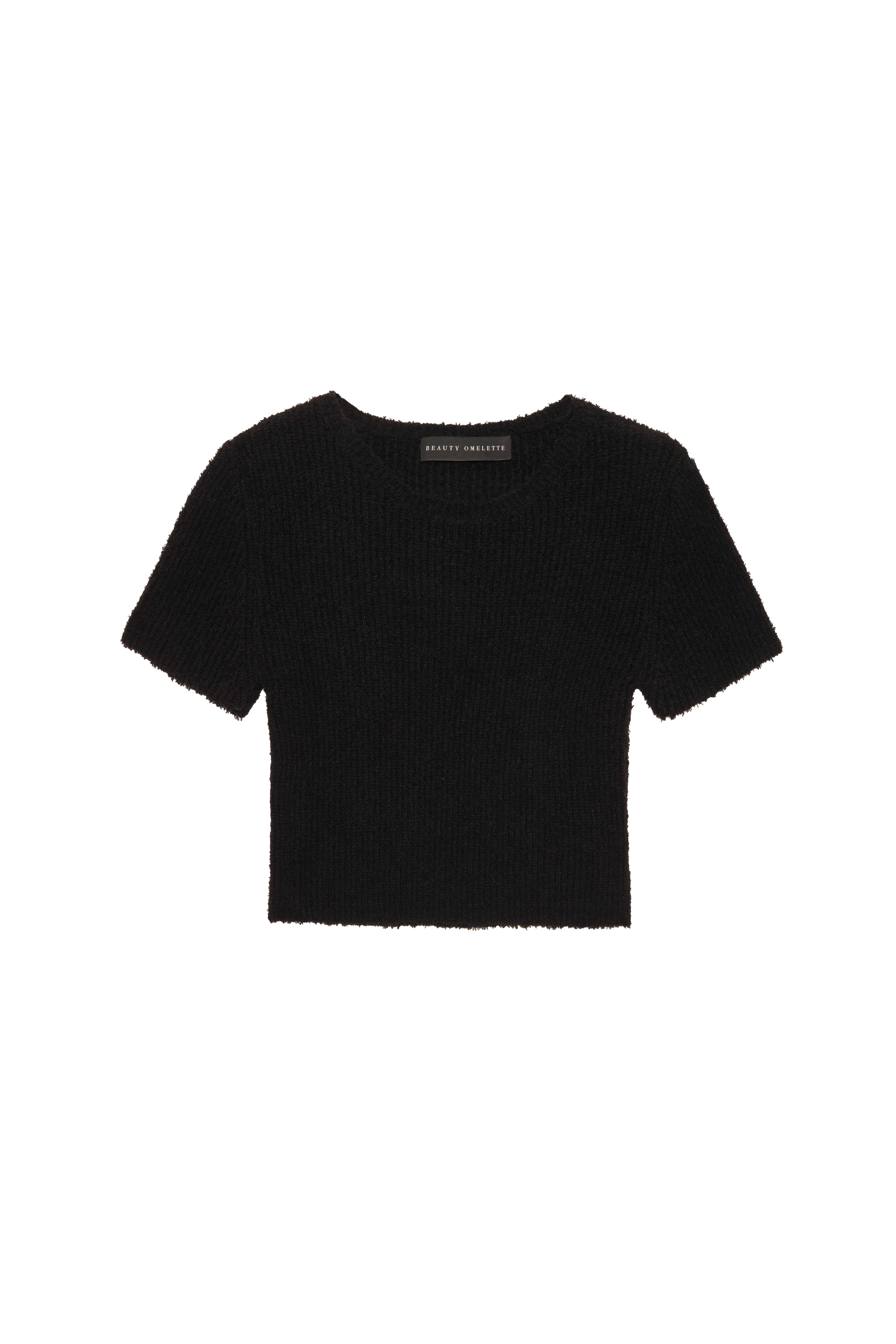 Siyah Buklet Kısa Kol Kazak