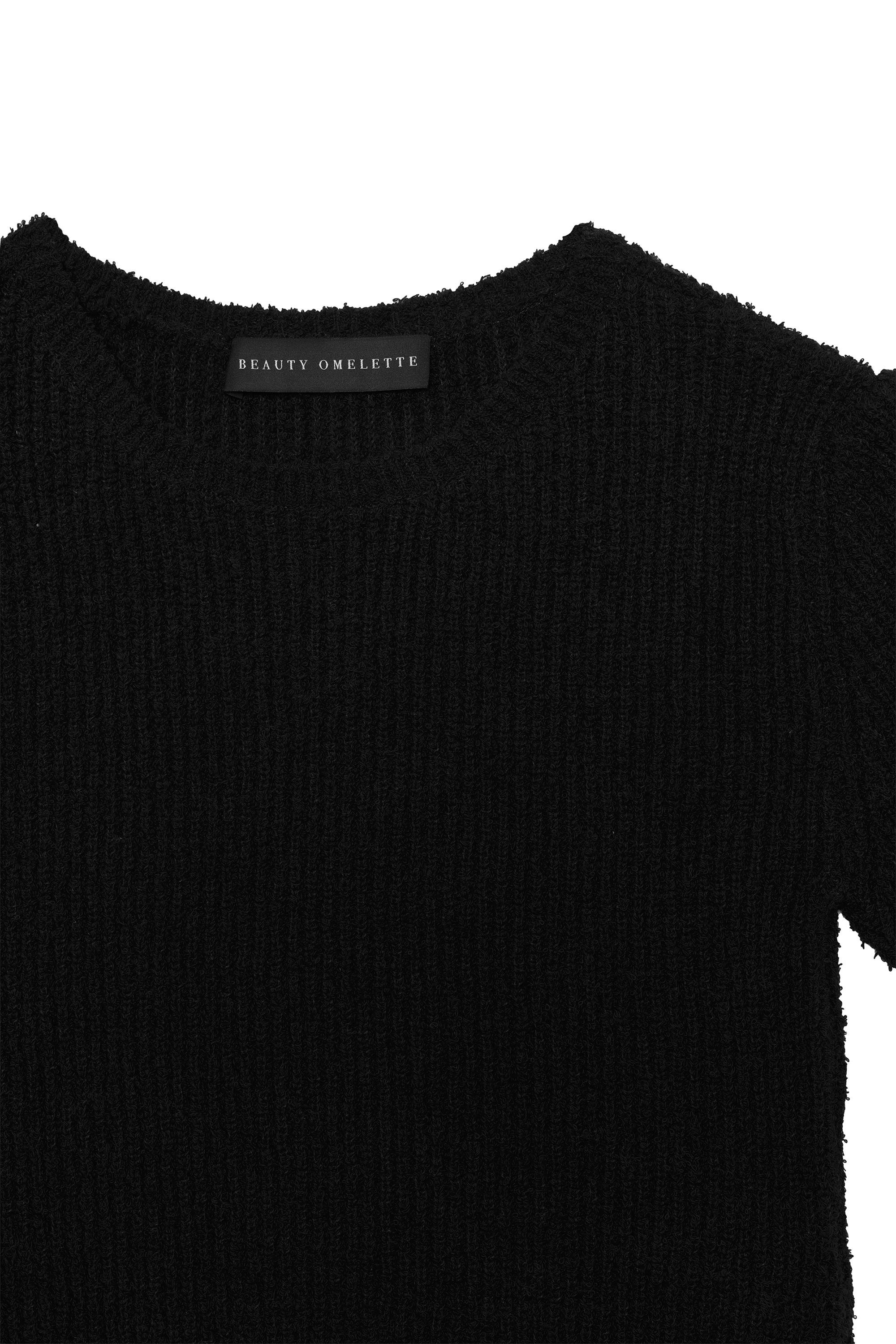 Siyah Buklet Kısa Kol Kazak