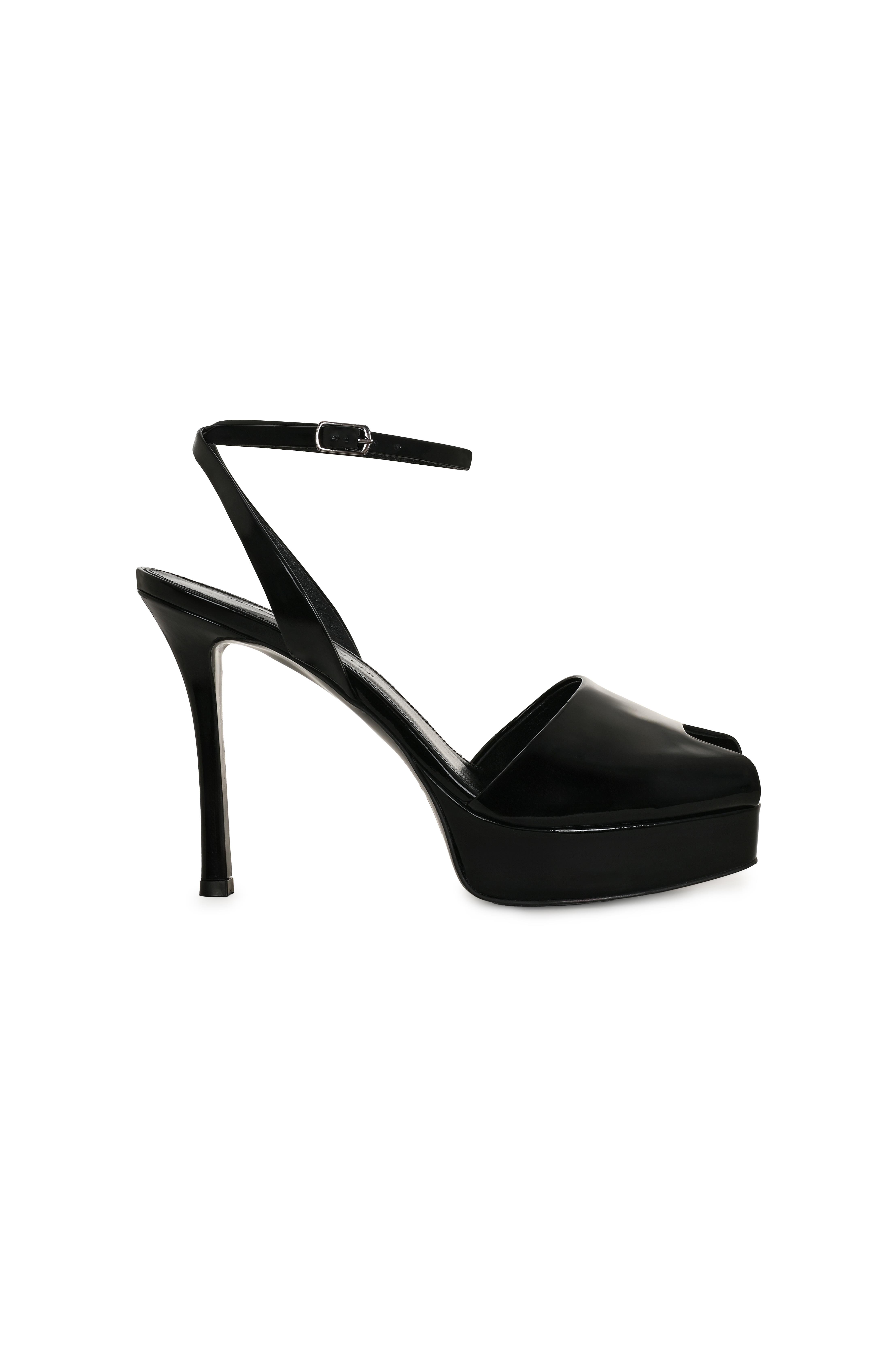 Siyah Burnu Açık Platformlu Rugan  Ayakkabı