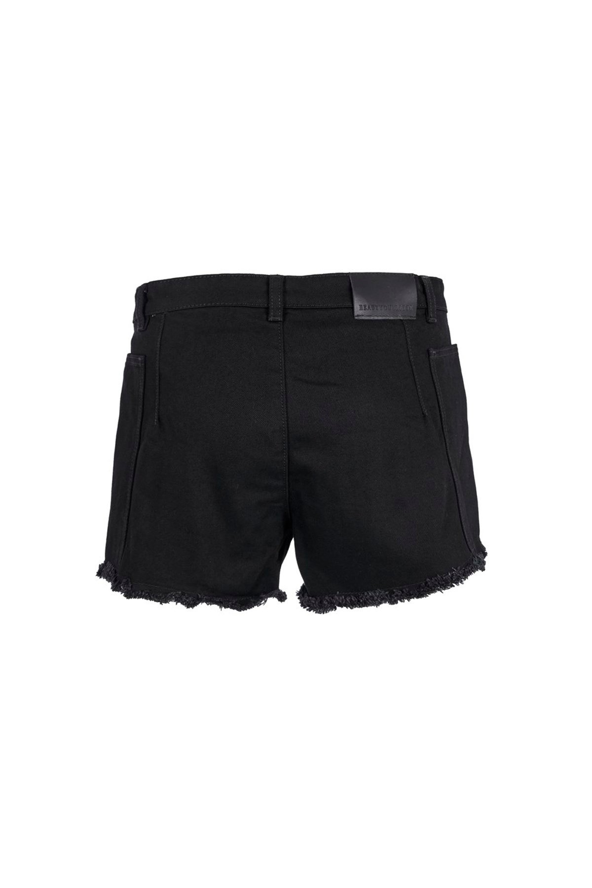 Siyah Cep Detaylı Püsküllü Jean Şort