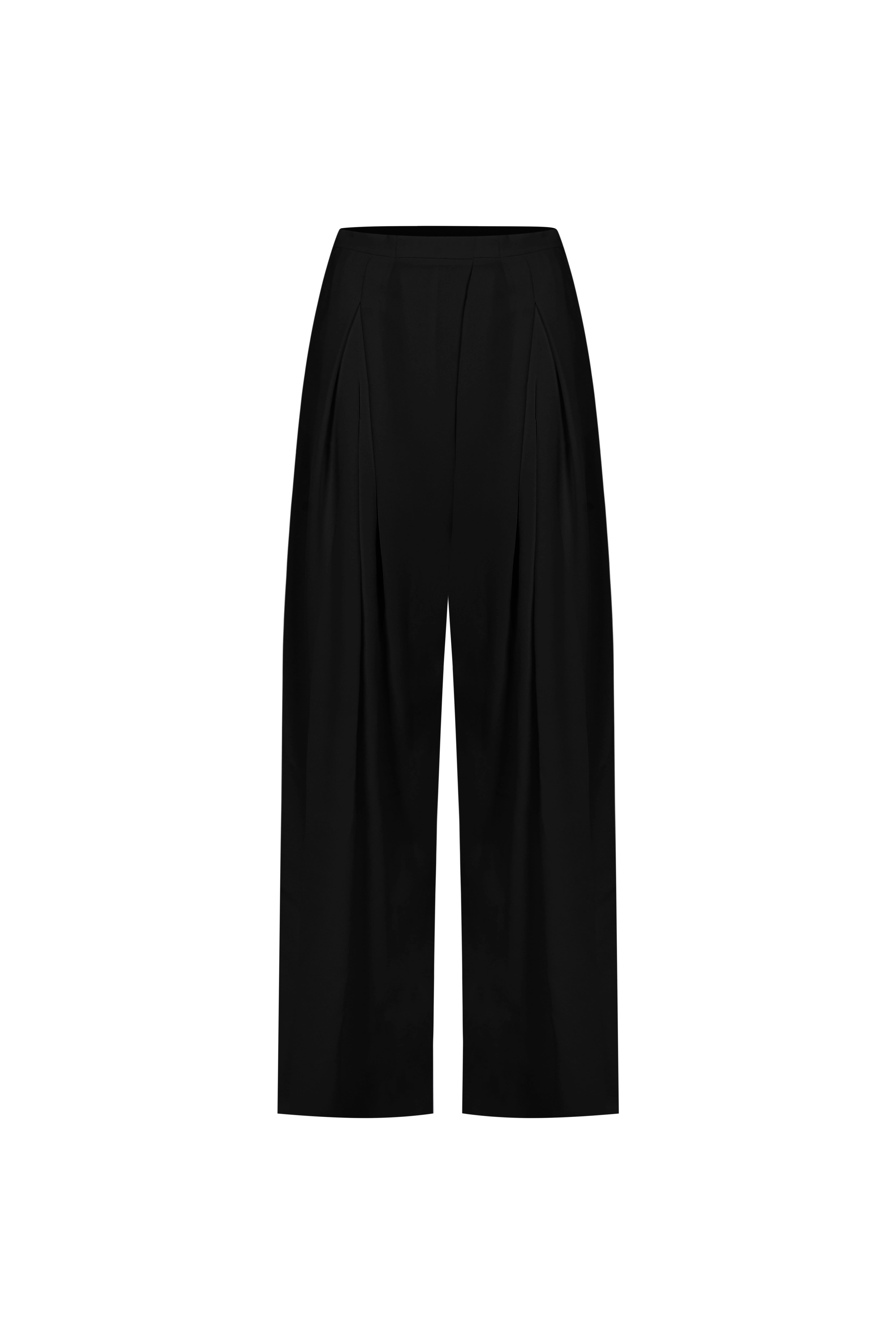 Siyah Çift Pileli Krep Bol Pantolon