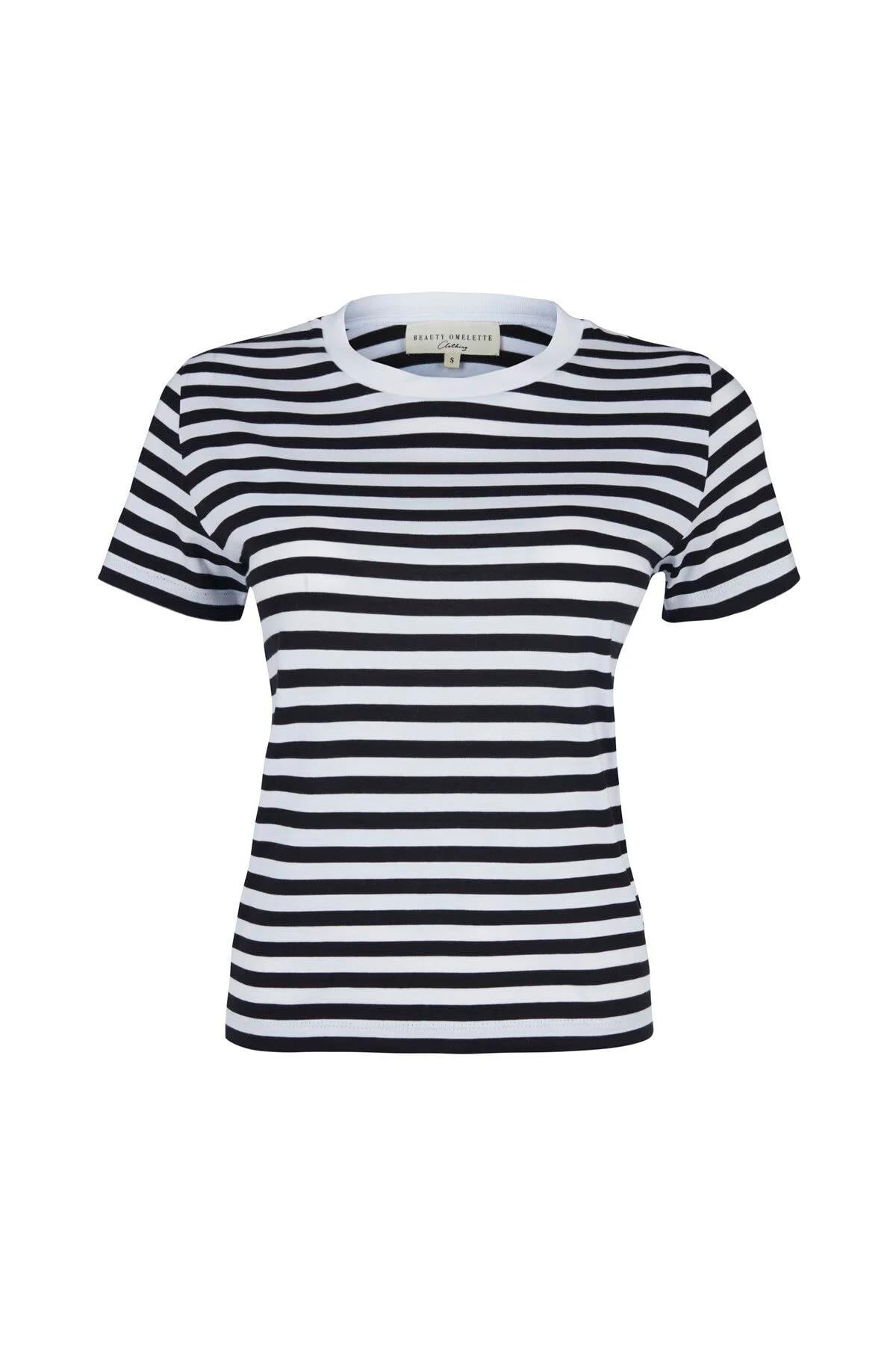 Siyah Çizgili Kısa Kol Modal Tshirt