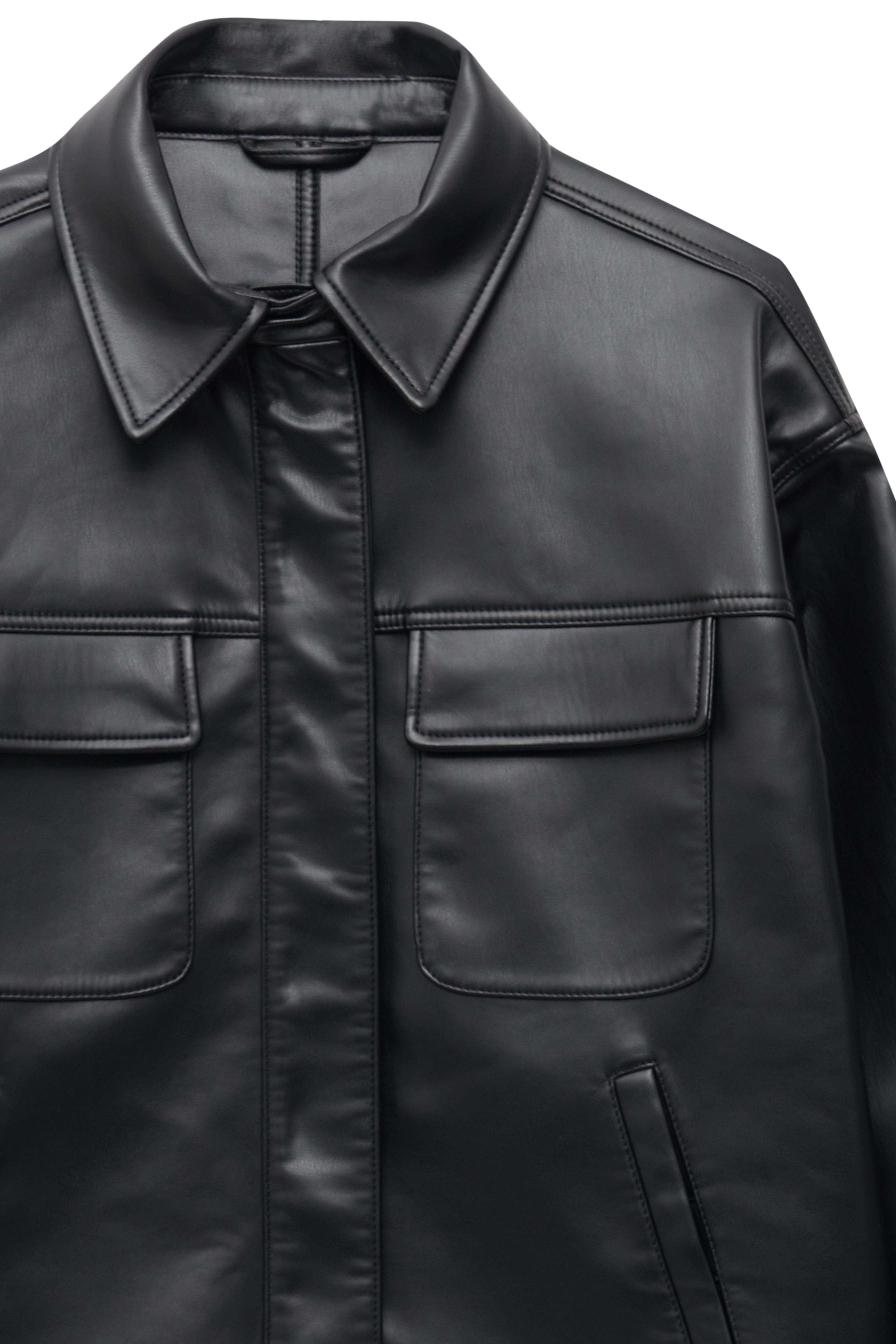 Siyah Deri Görünümlü Gömlek Ceket - Exclusive Collection