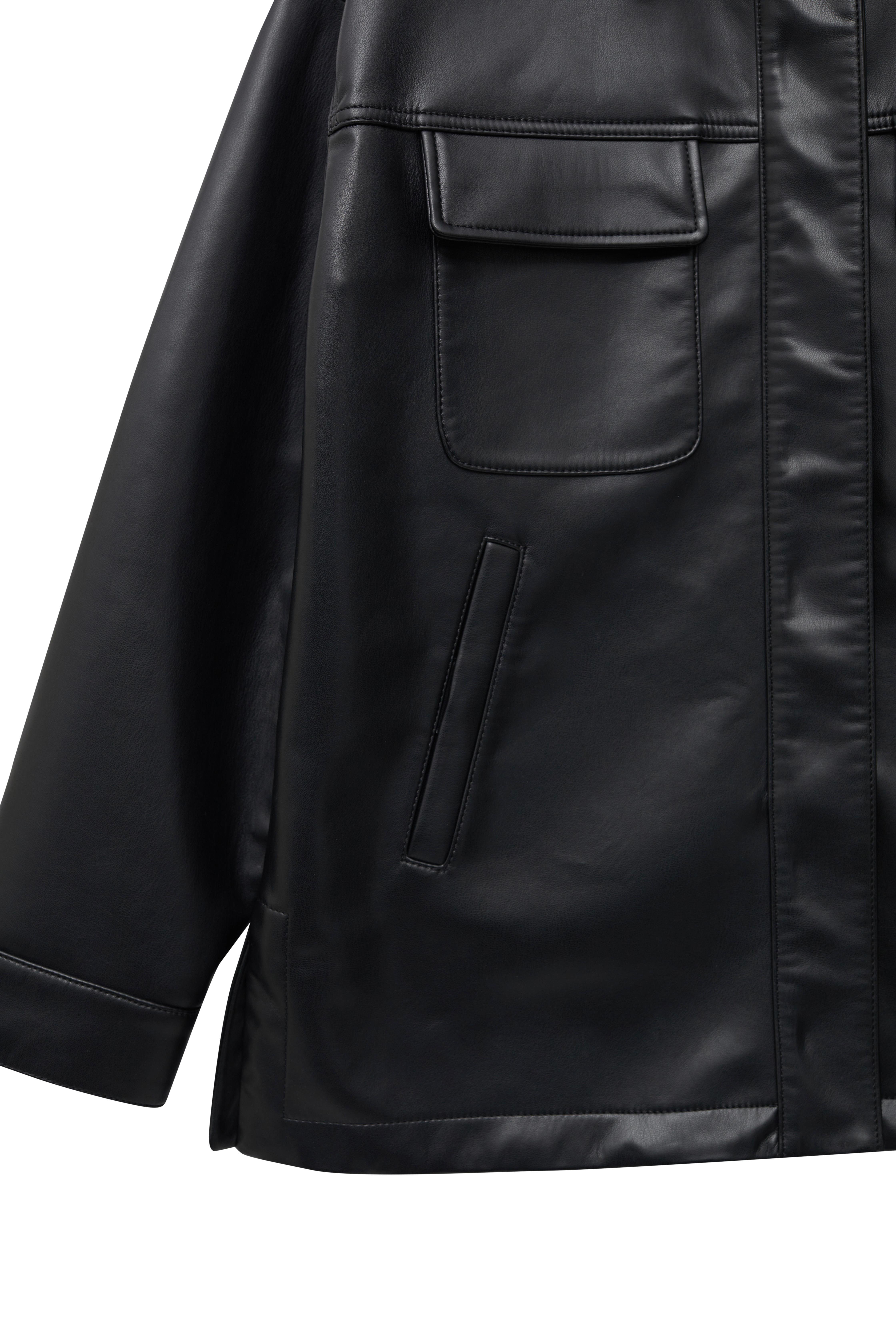 Siyah Deri Görünümlü Gömlek Ceket - Exclusive Collection