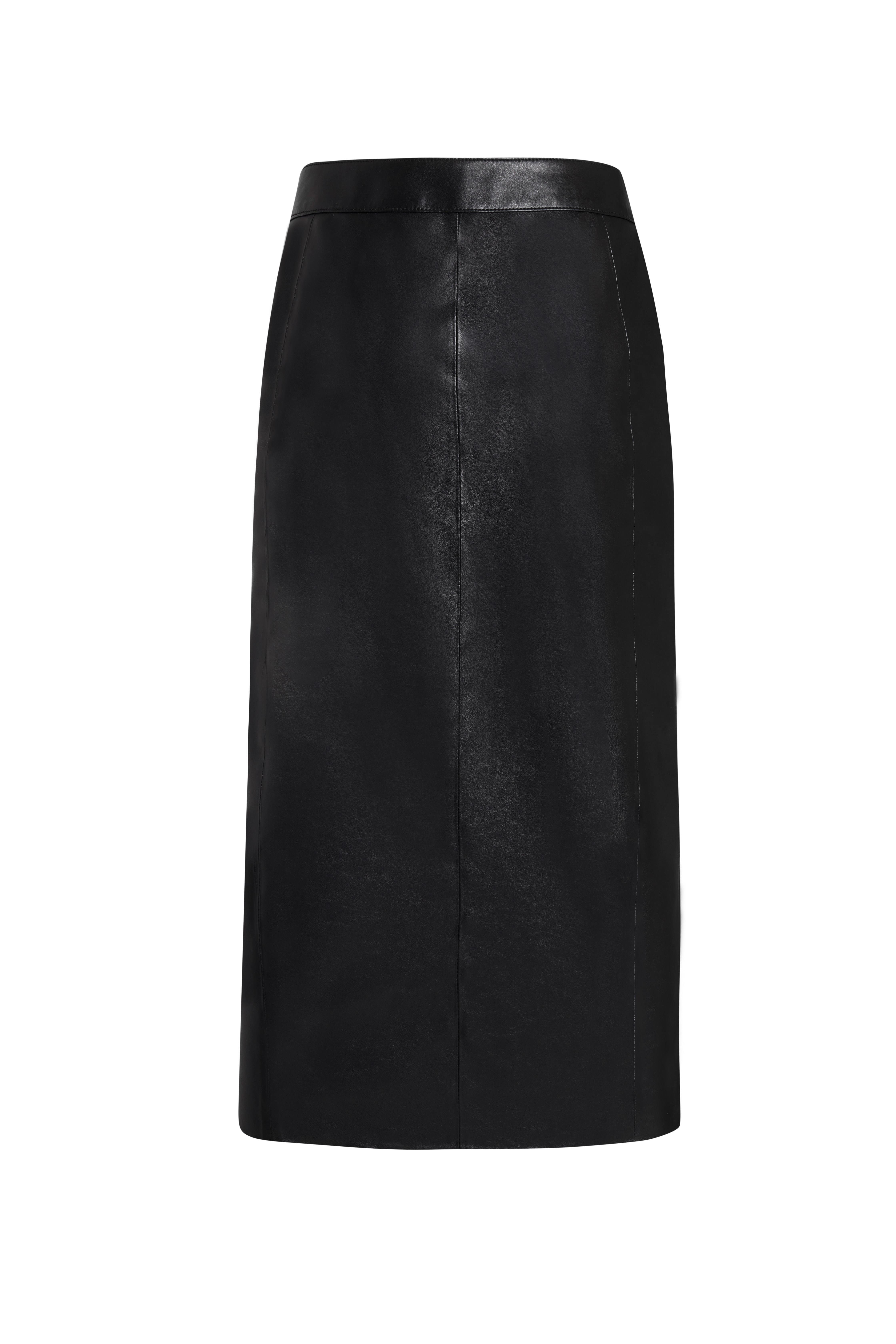 Siyah Deri Görünümlü Midi Kalem Etek  - Exclusive Collection