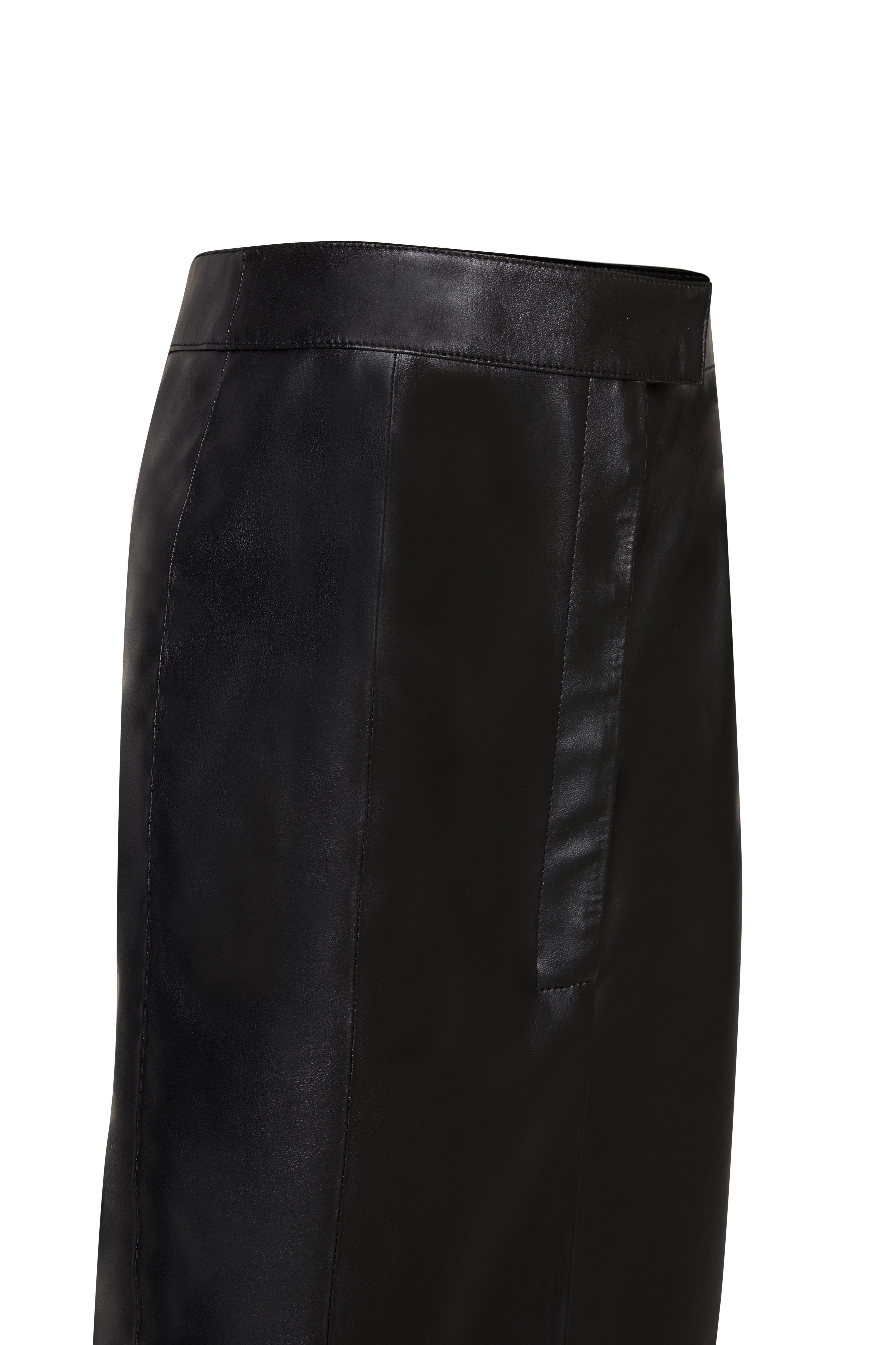 Siyah Deri Görünümlü Midi Kalem Etek  - Exclusive Collection