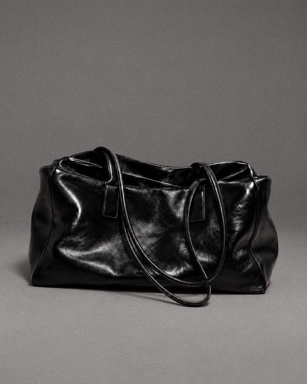 Siyah Deri Raphael Shopping Bag