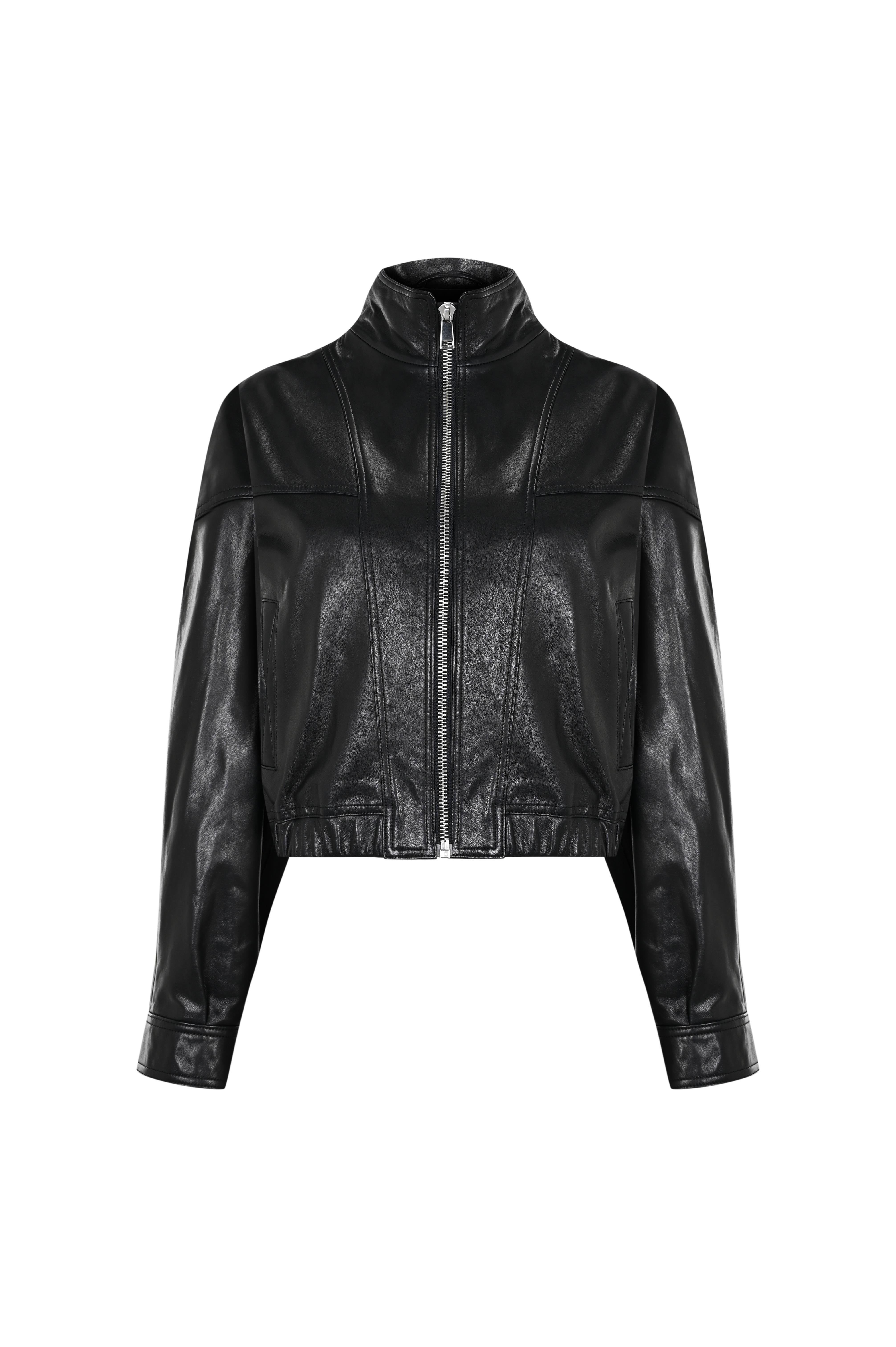 Siyah Dik Yaka Biker Deri Ceket