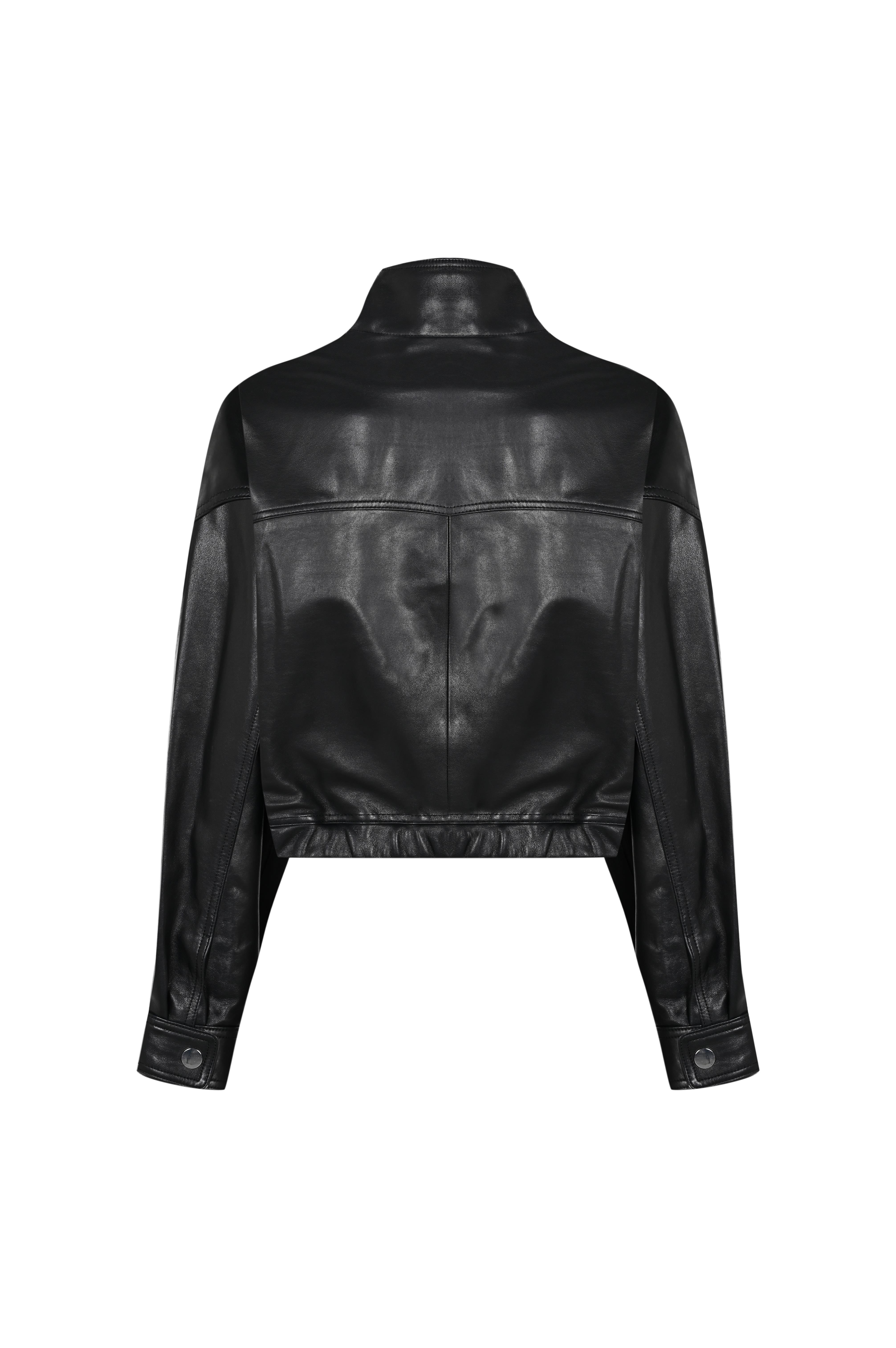 Siyah Dik Yaka Biker Deri Ceket