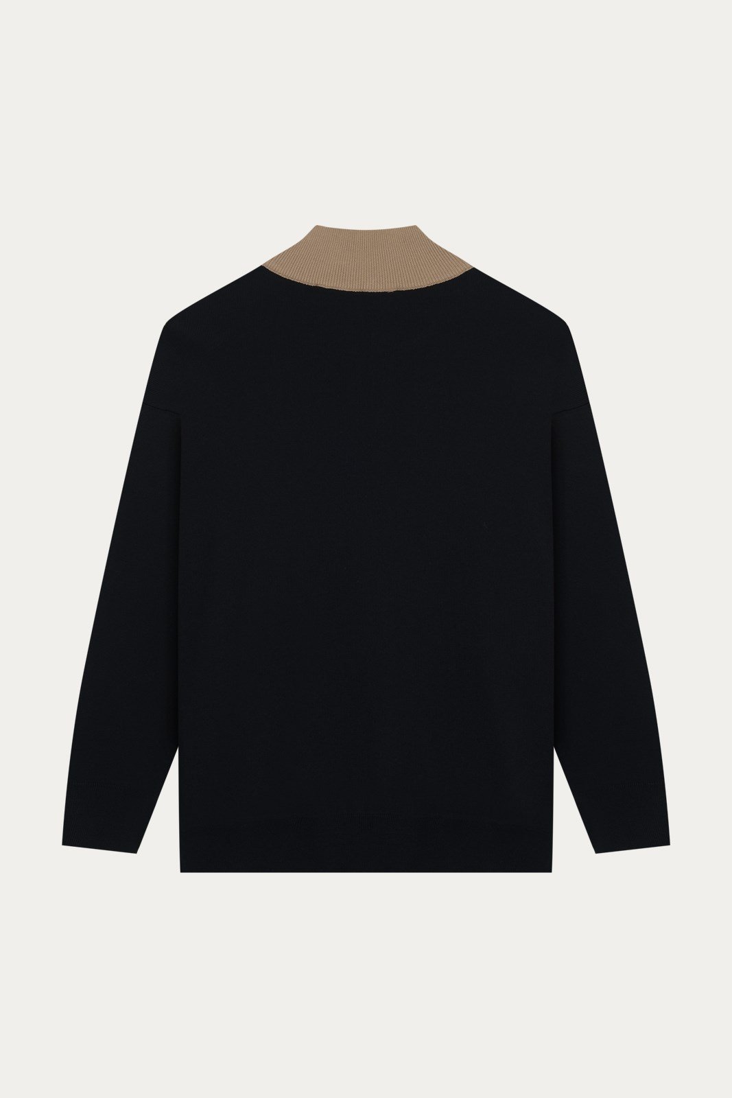 Siyah Dik Yaka Fermuarlı Colorblock Triko Sweat