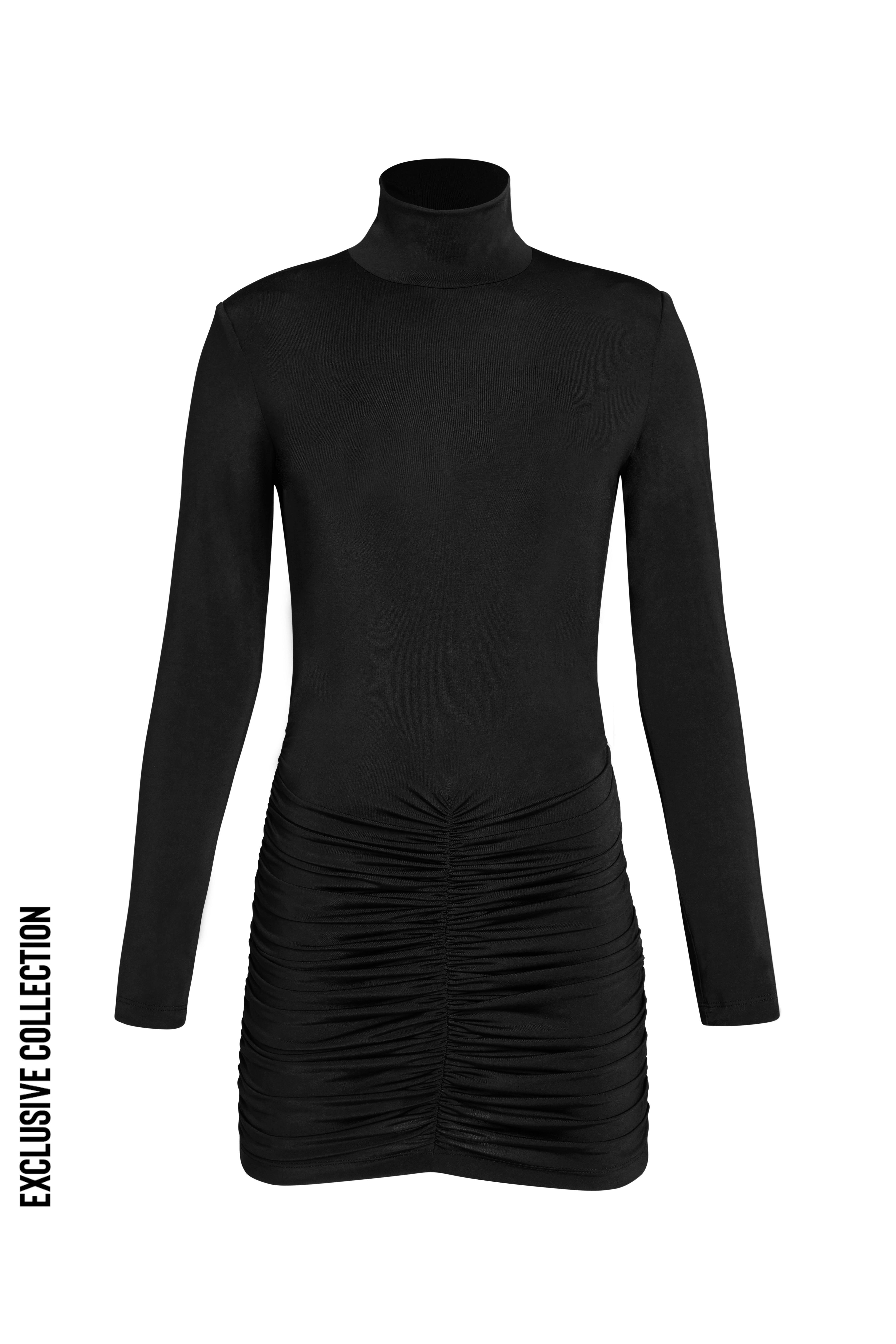 Siyah Drapeli Mini Jarse Elbise - Exclusive Collectıon