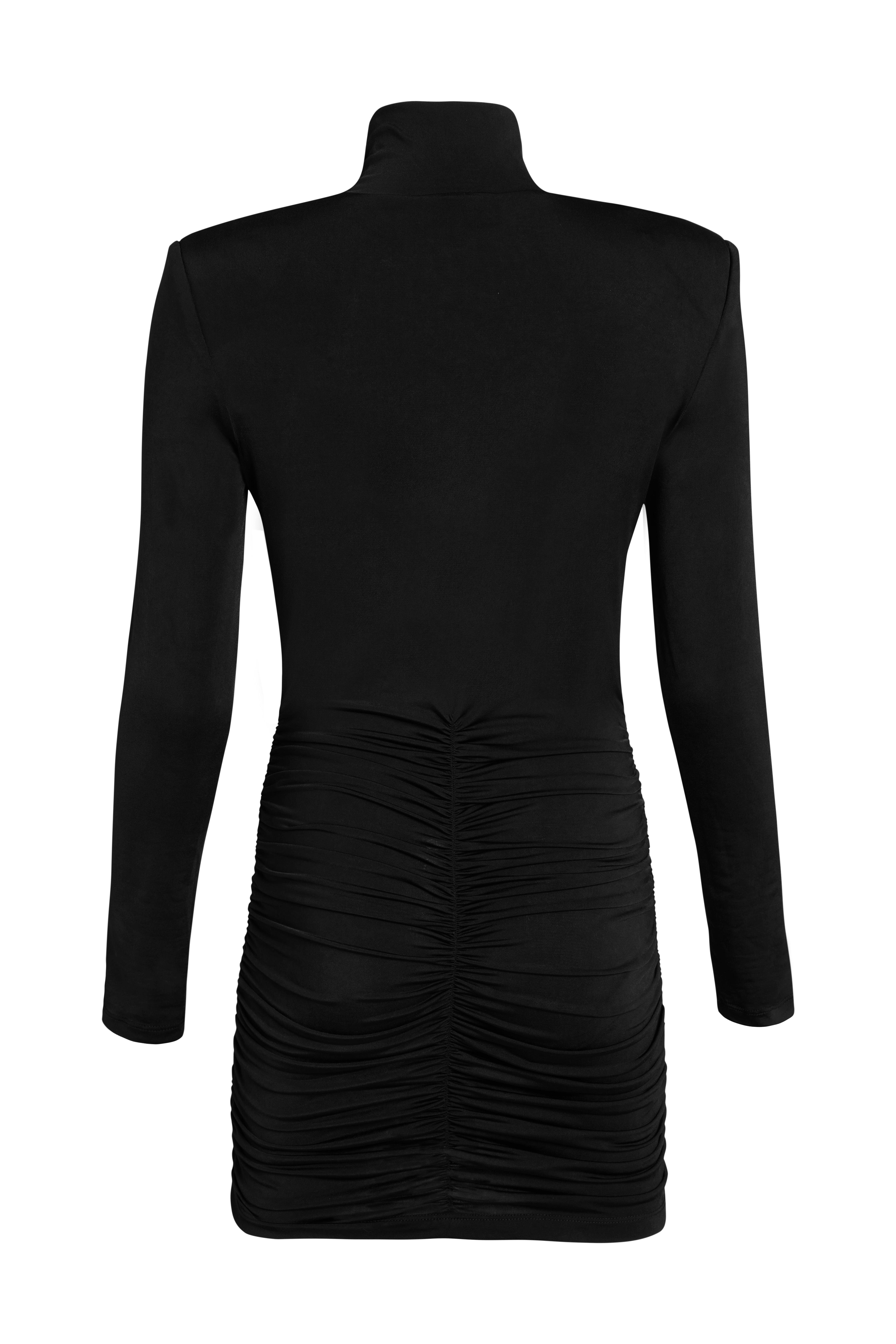 Siyah Drapeli Mini Jarse Elbise - Exclusive Collectıon