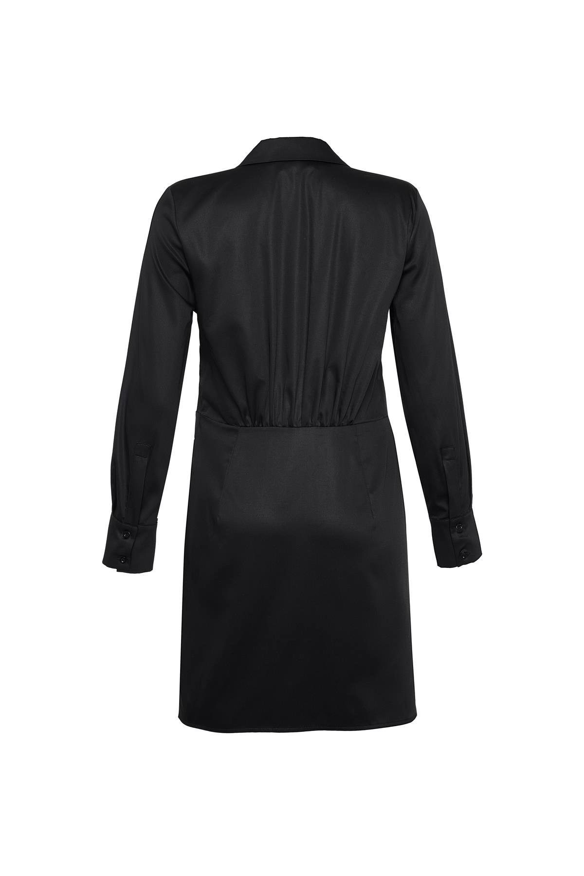 Siyah Drapeli Poplin Mini Gömlek Elbise
