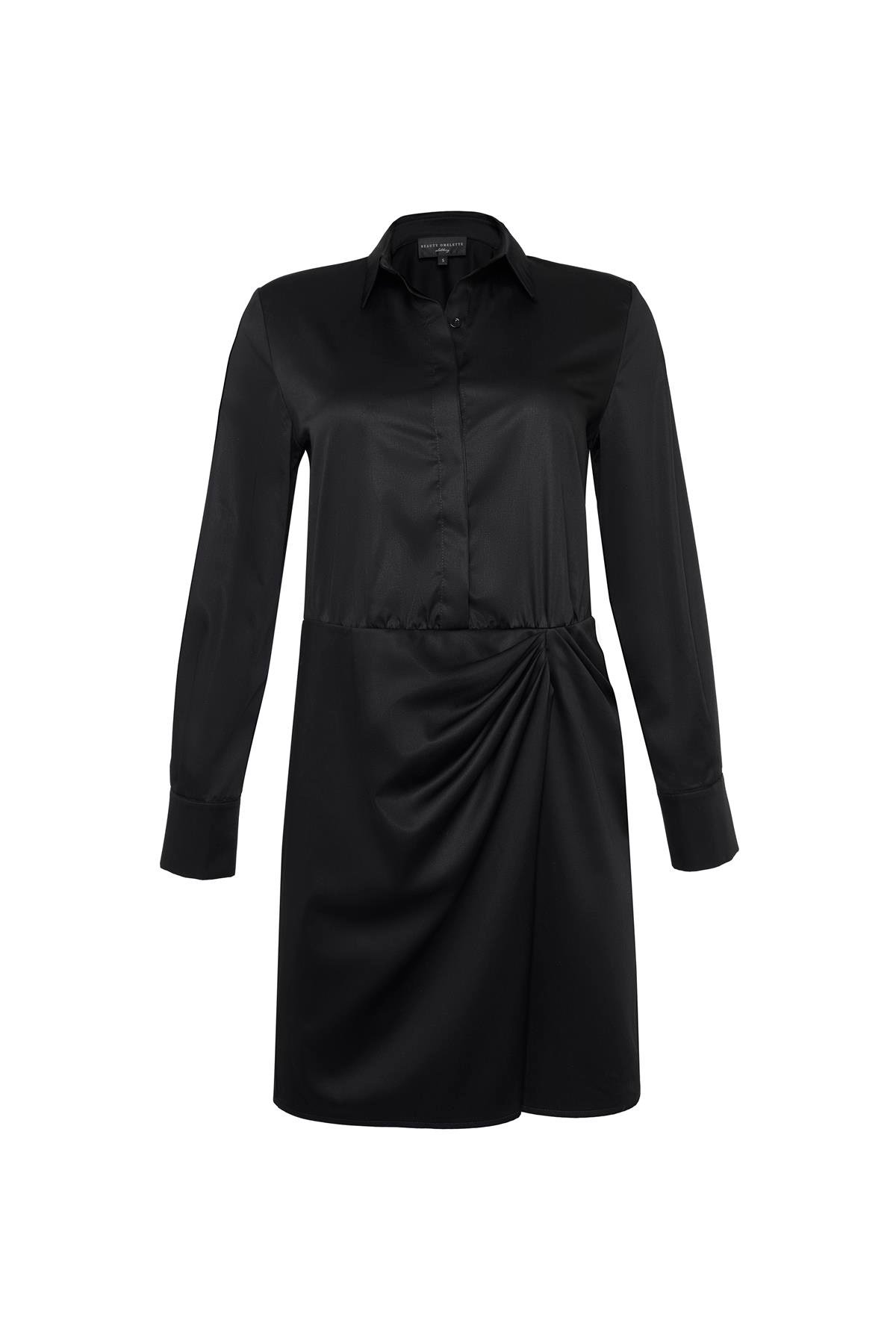 Siyah Drapeli Poplin Mini Gömlek Elbise