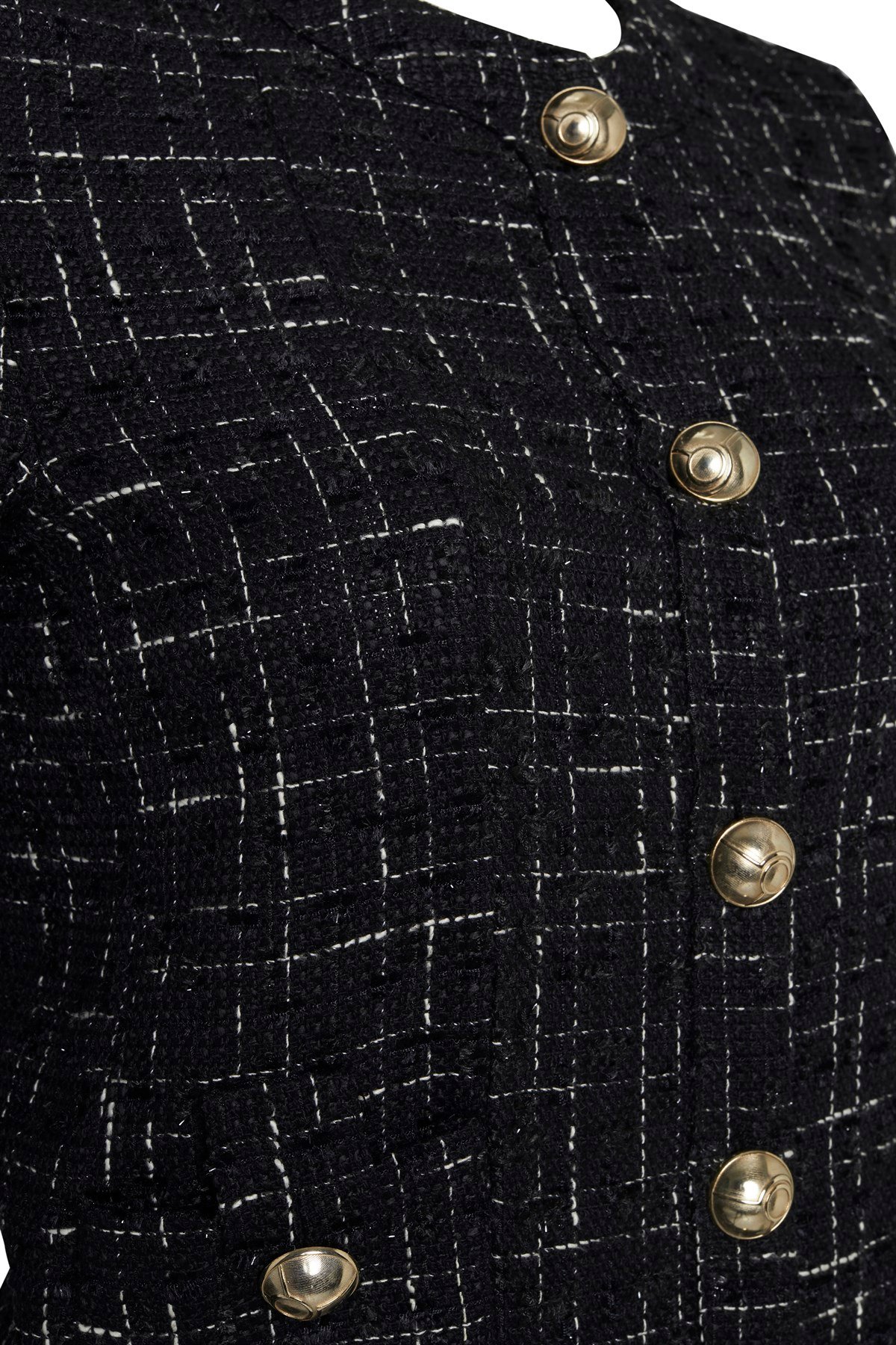 Siyah Düğme Detaylı Kutu Form Tüvit Ceket