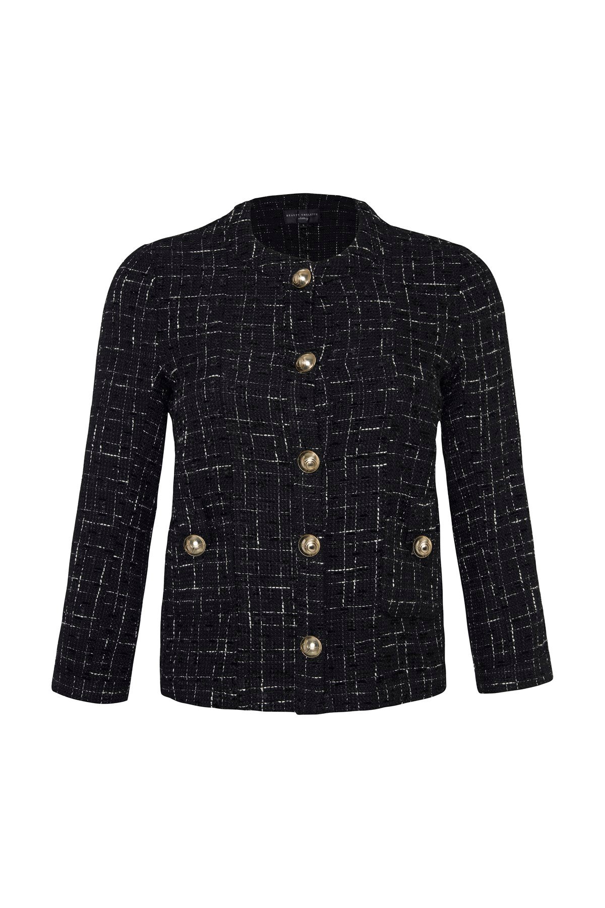 Siyah Düğme Detaylı Kutu Form Tüvit Ceket