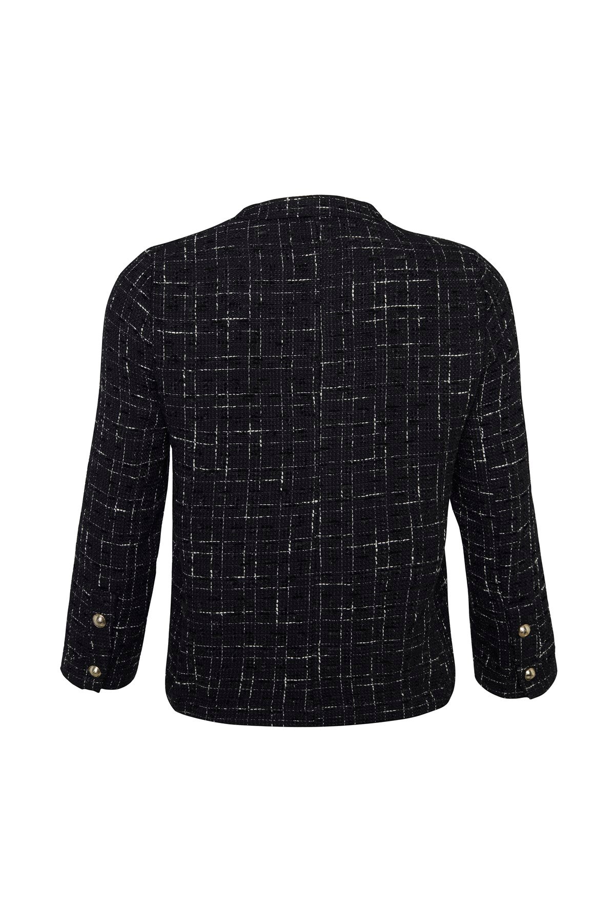 Siyah Düğme Detaylı Kutu Form Tüvit Ceket