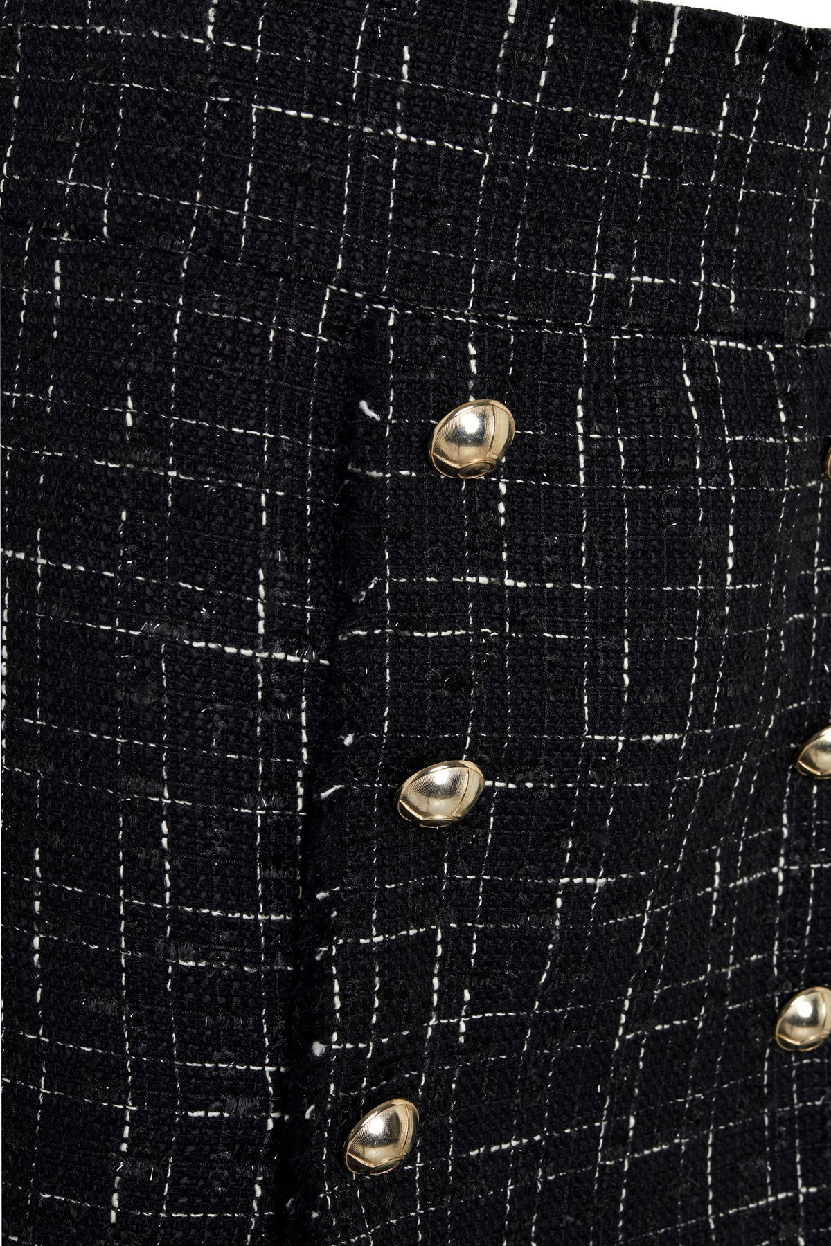 Siyah Düğme Detaylı Tüvit Etek