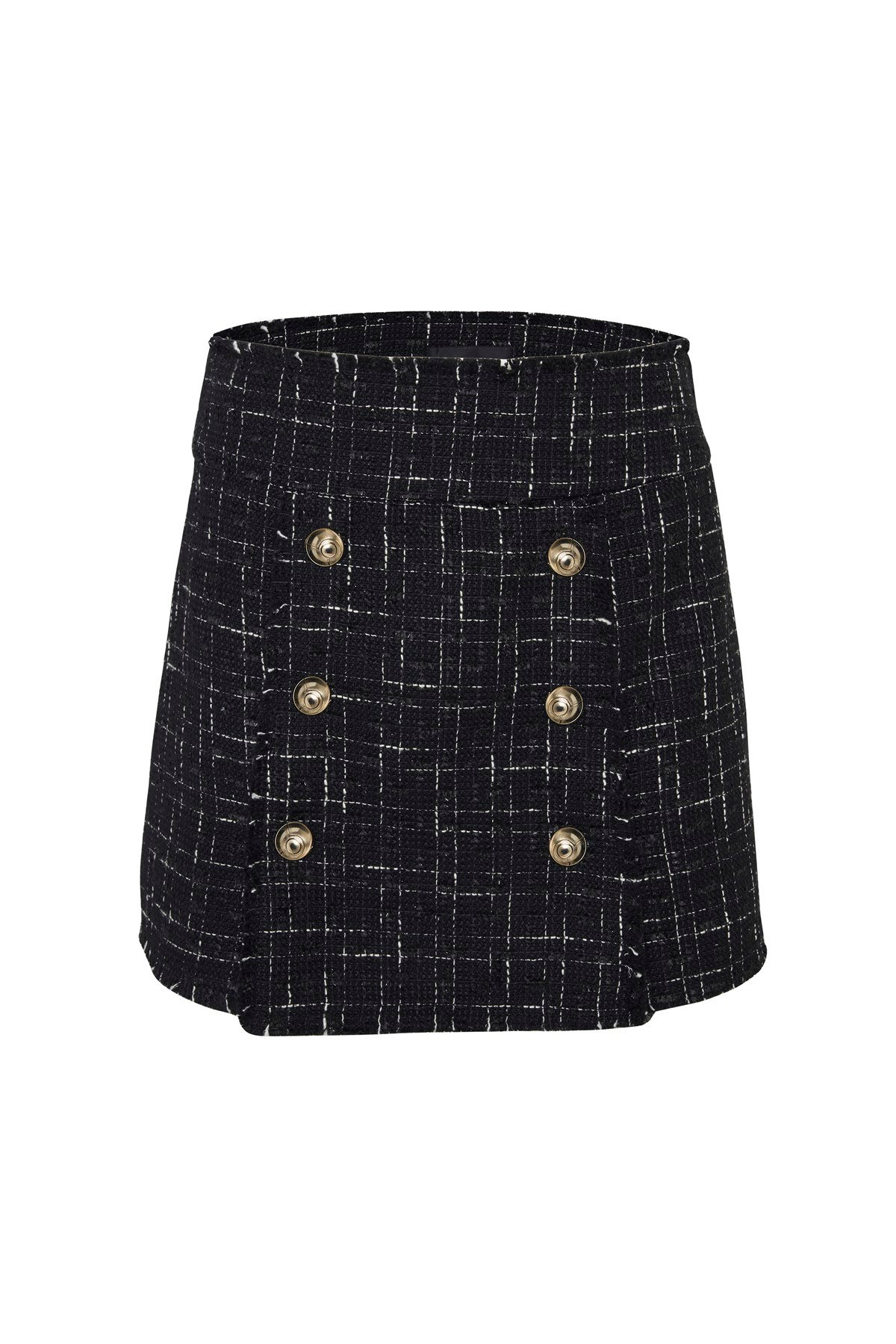 Siyah Düğme Detaylı Tüvit Etek