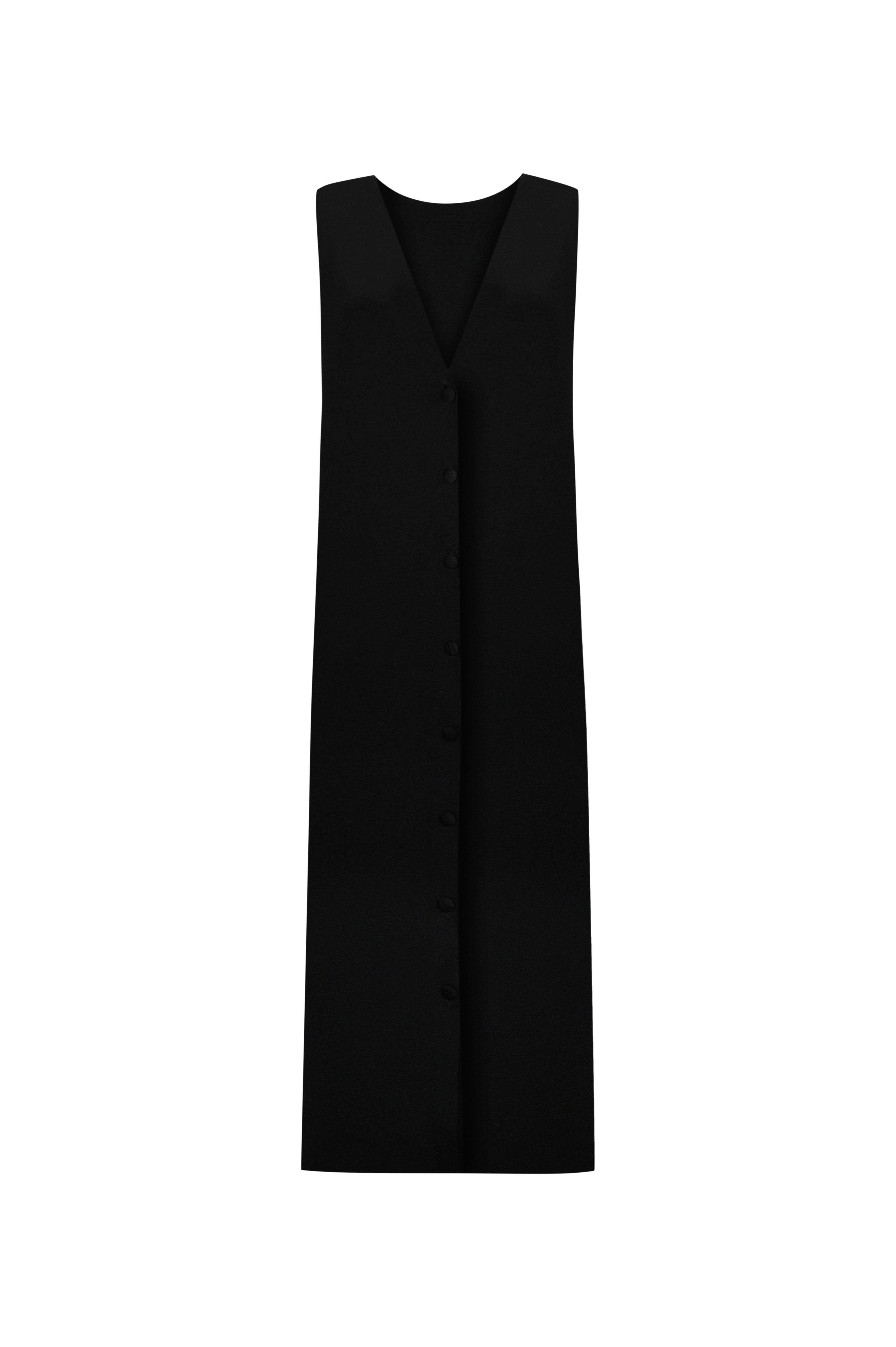 Siyah Düğmeli Triko Maxi Elbise