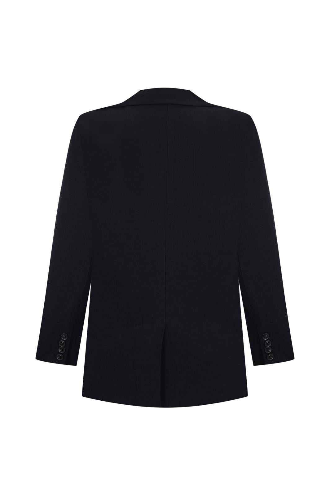 Siyah Düz Kesim Keten Blazer Ceket