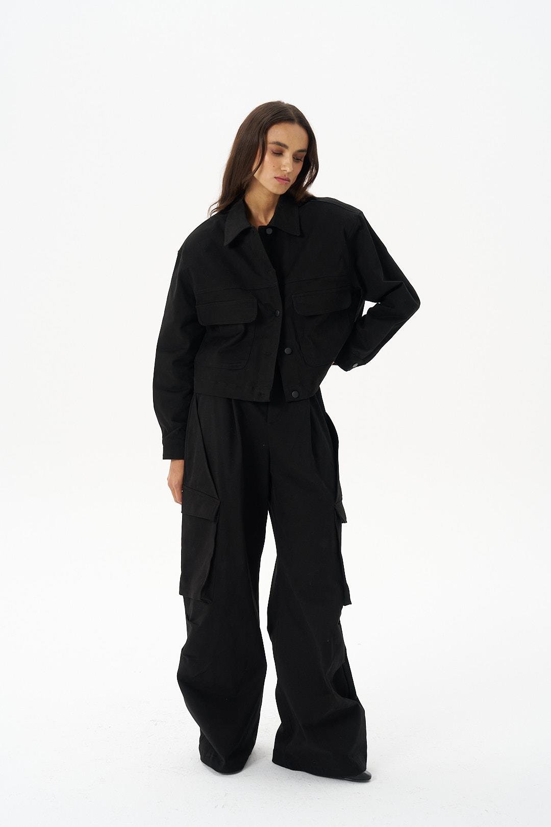 Siyah Gabardin Oversize Ceket