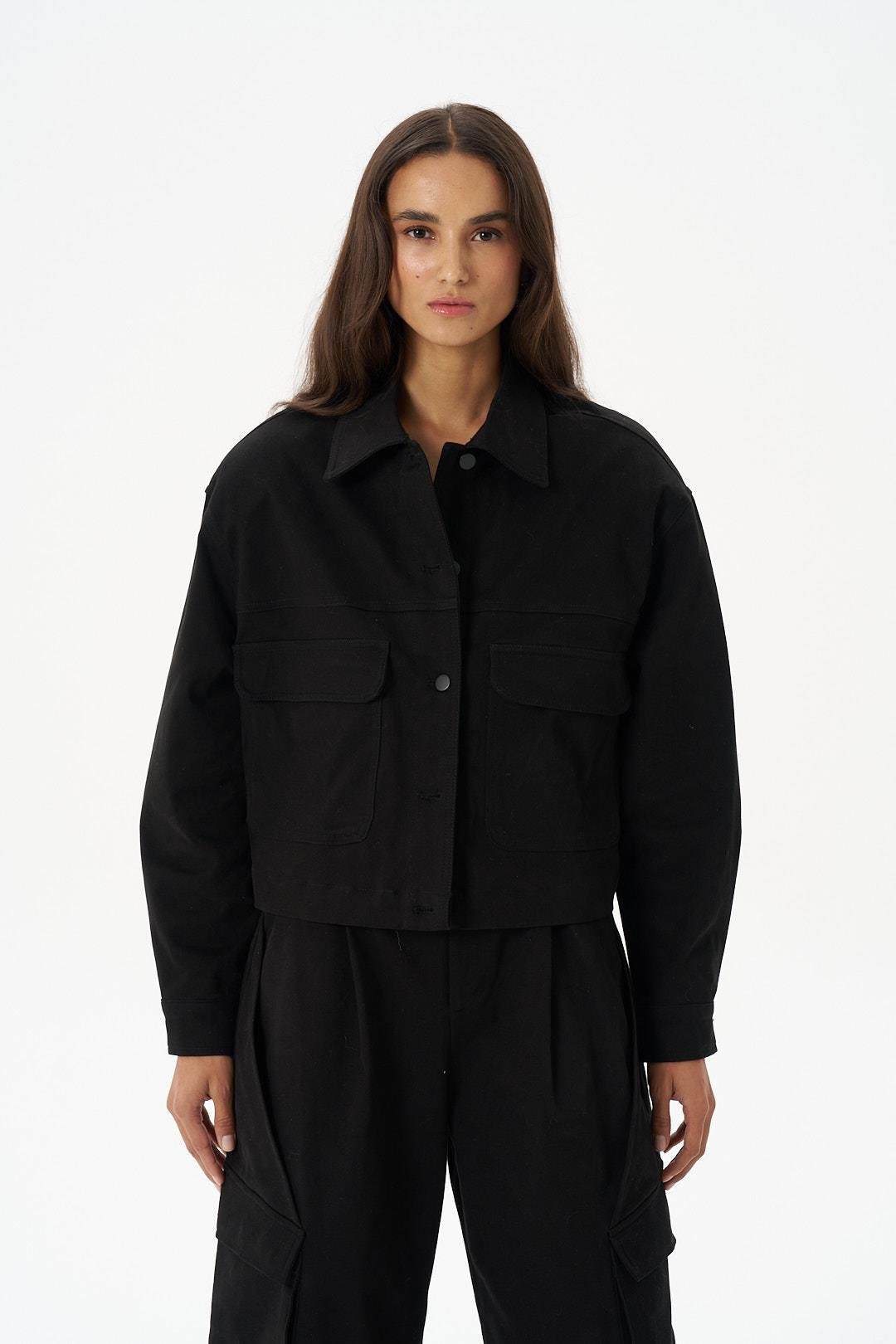 Siyah Gabardin Oversize Ceket