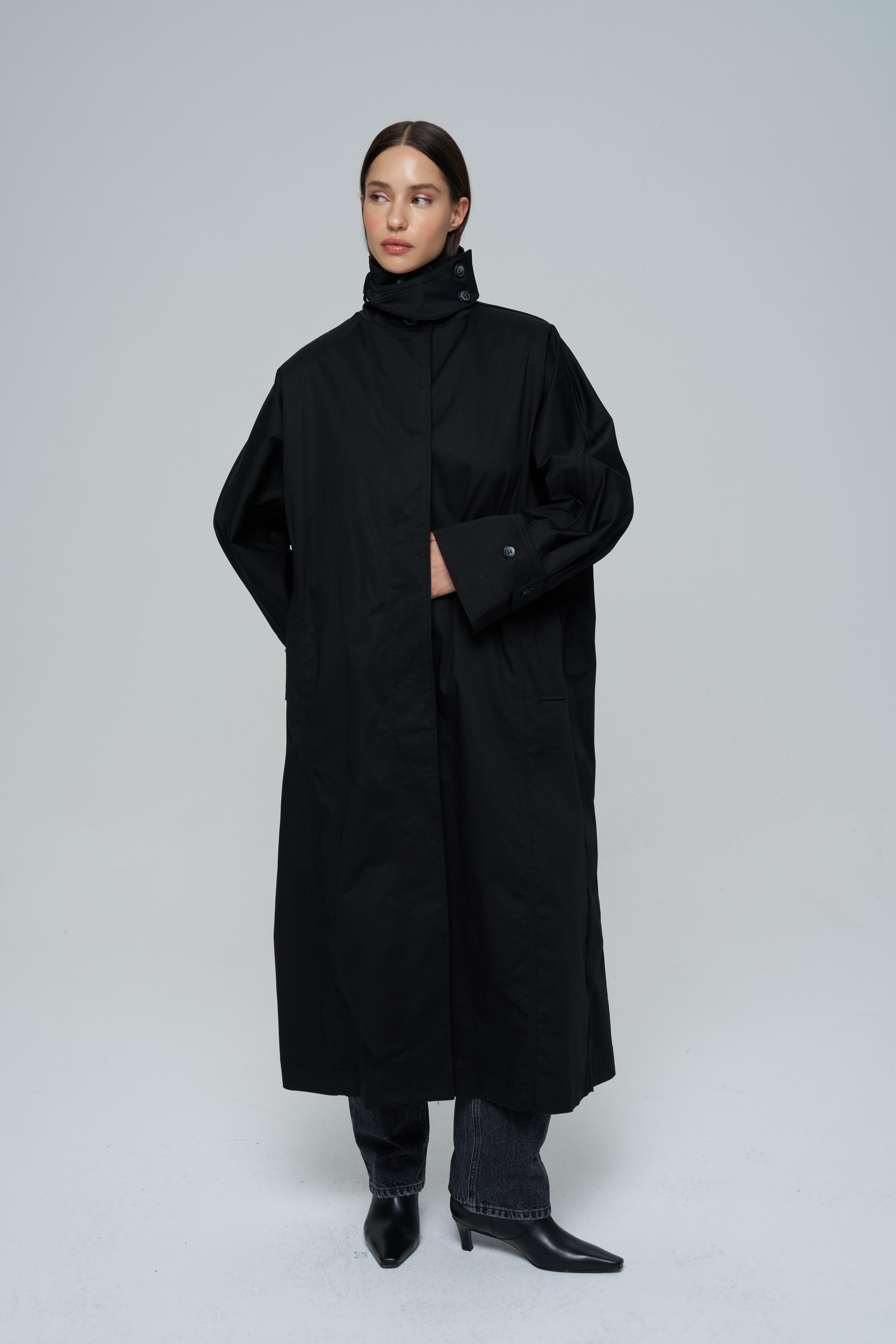 Siyah Gabardin Oversize Trenchcoat