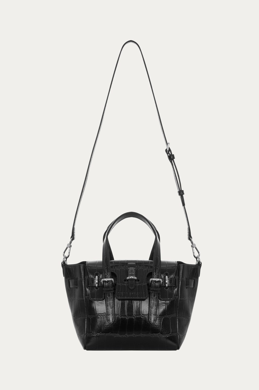 Siyah Gabrielle Kroko Desenli Deri Mini Bag Silver