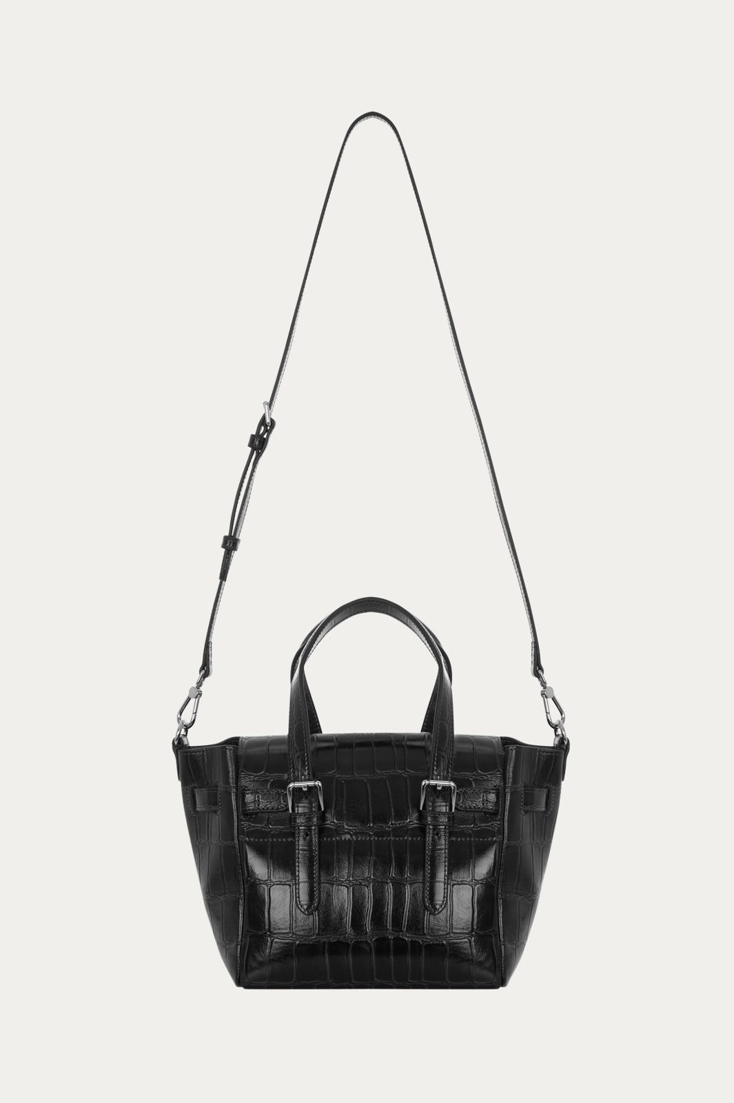 Siyah Gabrielle Kroko Desenli Deri Mini Bag Silver