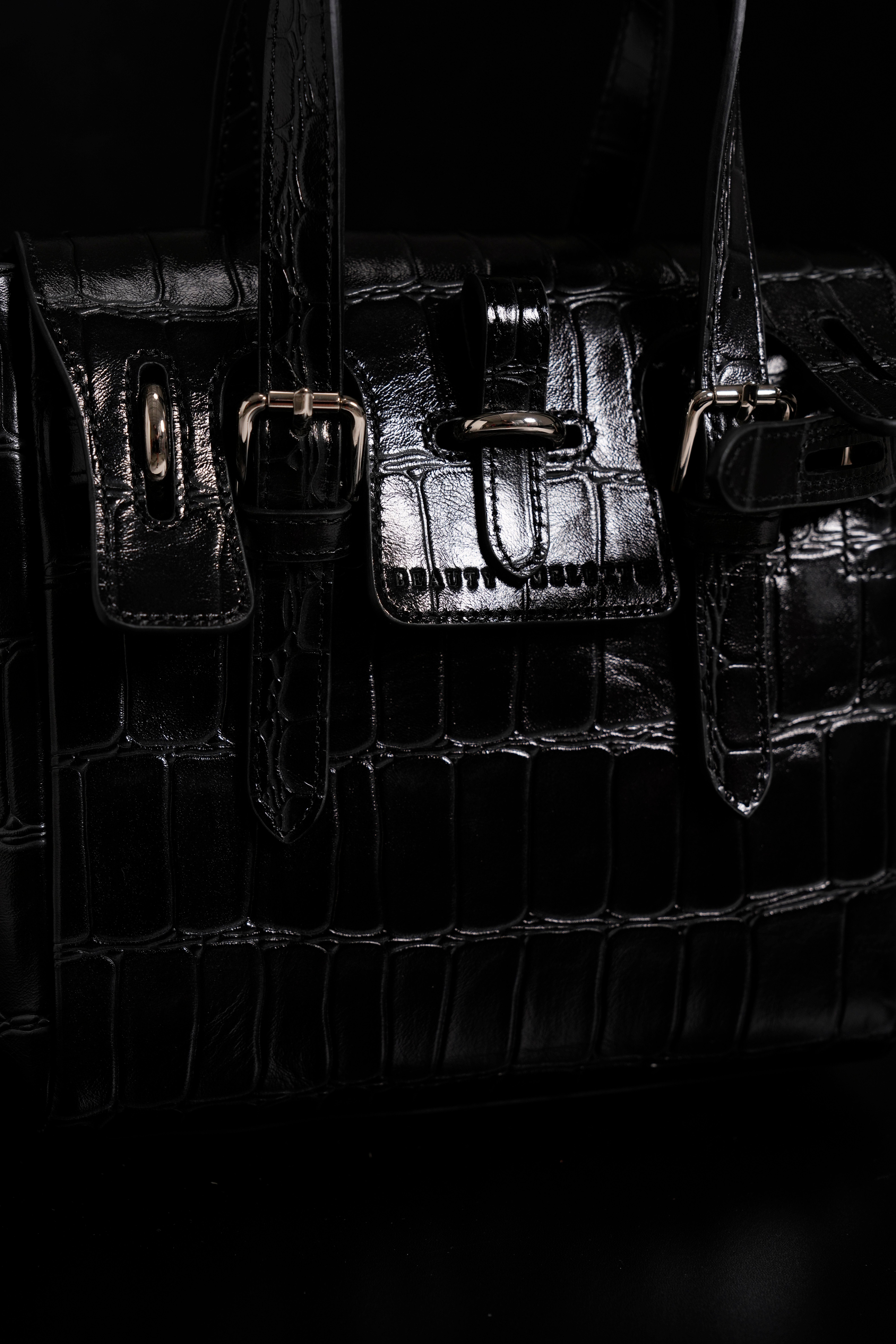 Siyah Gabrielle Kroko Desenli Deri Mini Bag Silver