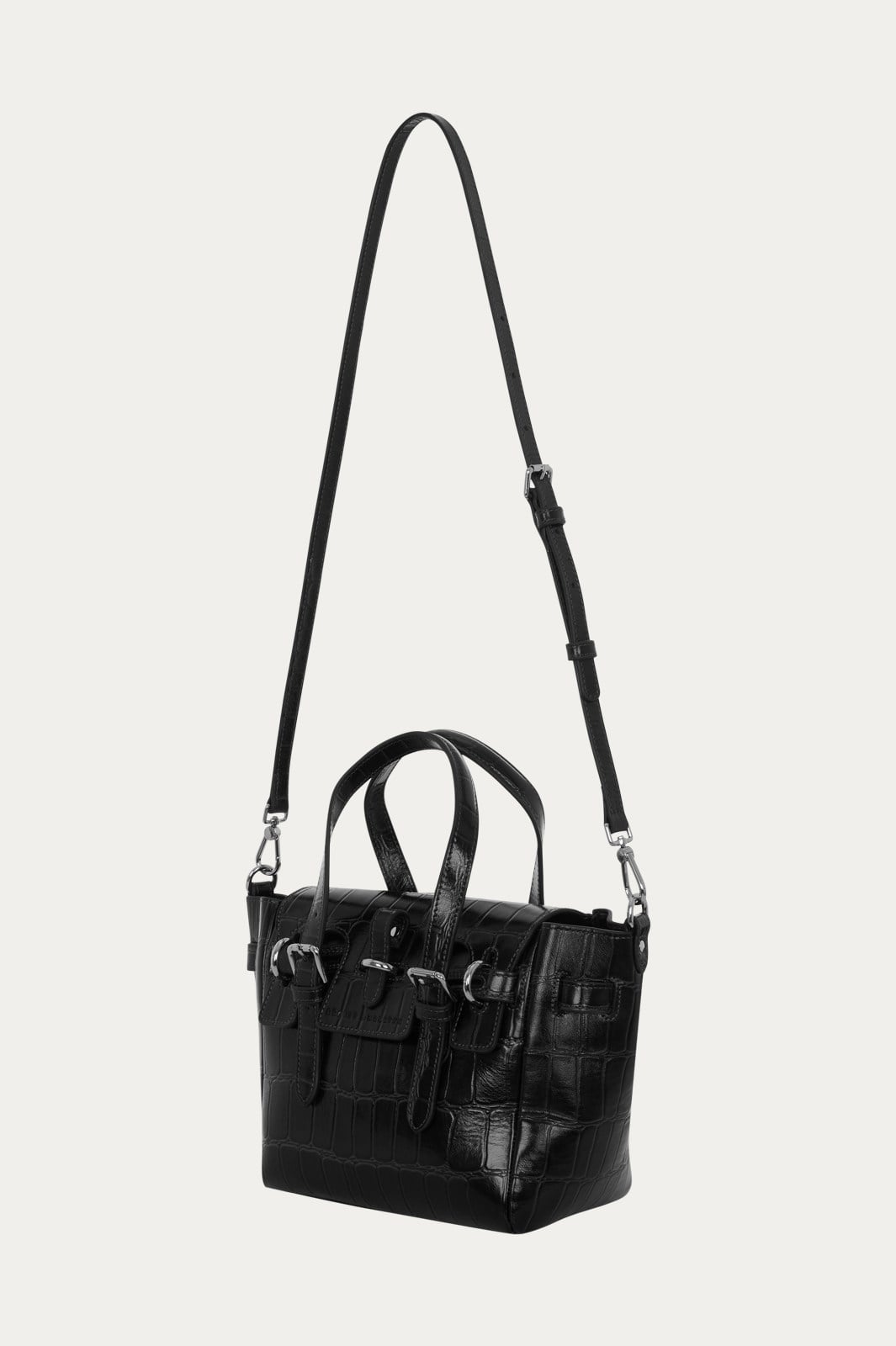Siyah Gabrielle Kroko Desenli Deri Mini Bag Silver