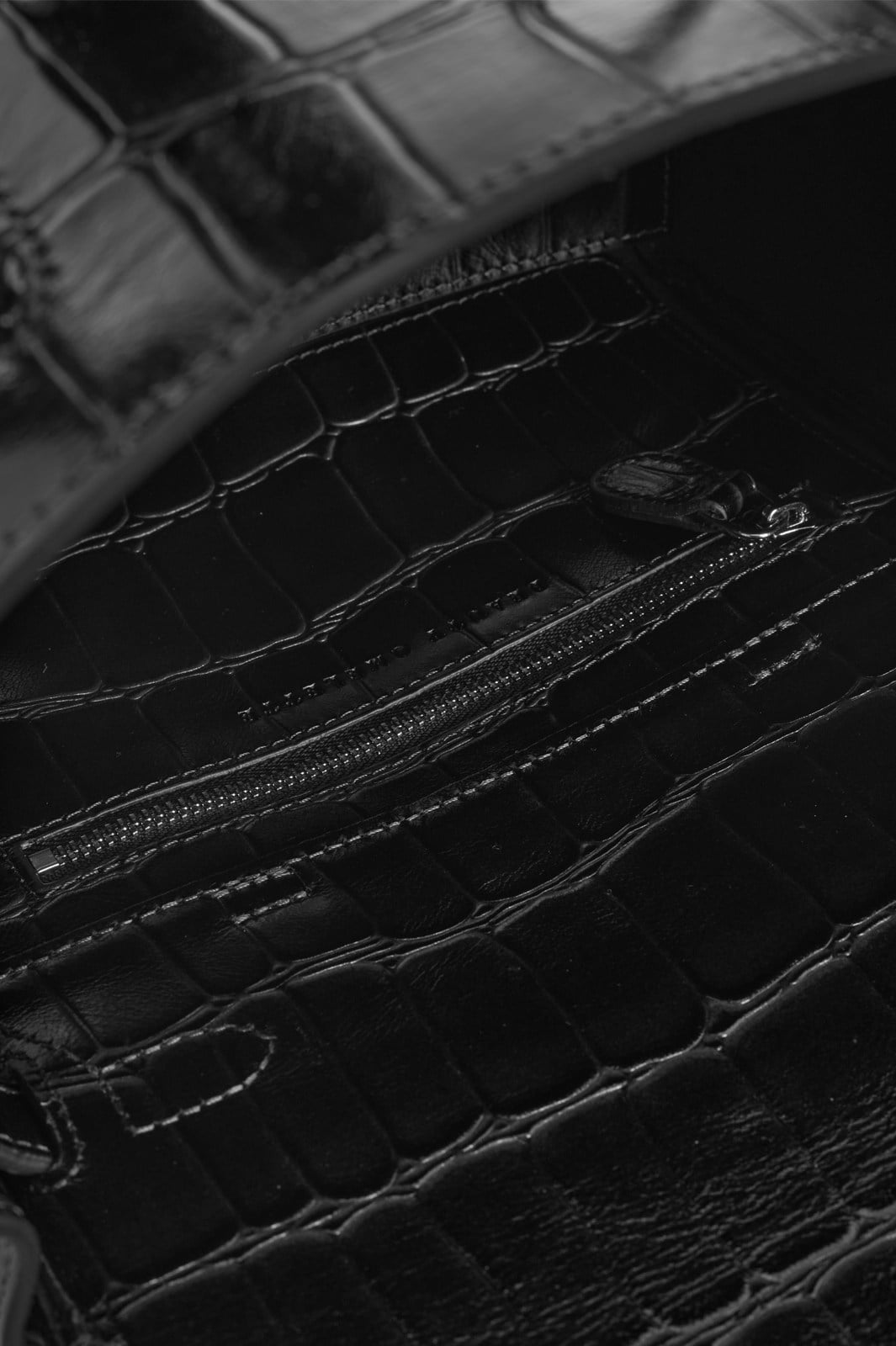 Siyah Gabrielle Kroko Desenli Deri Mini Bag Silver