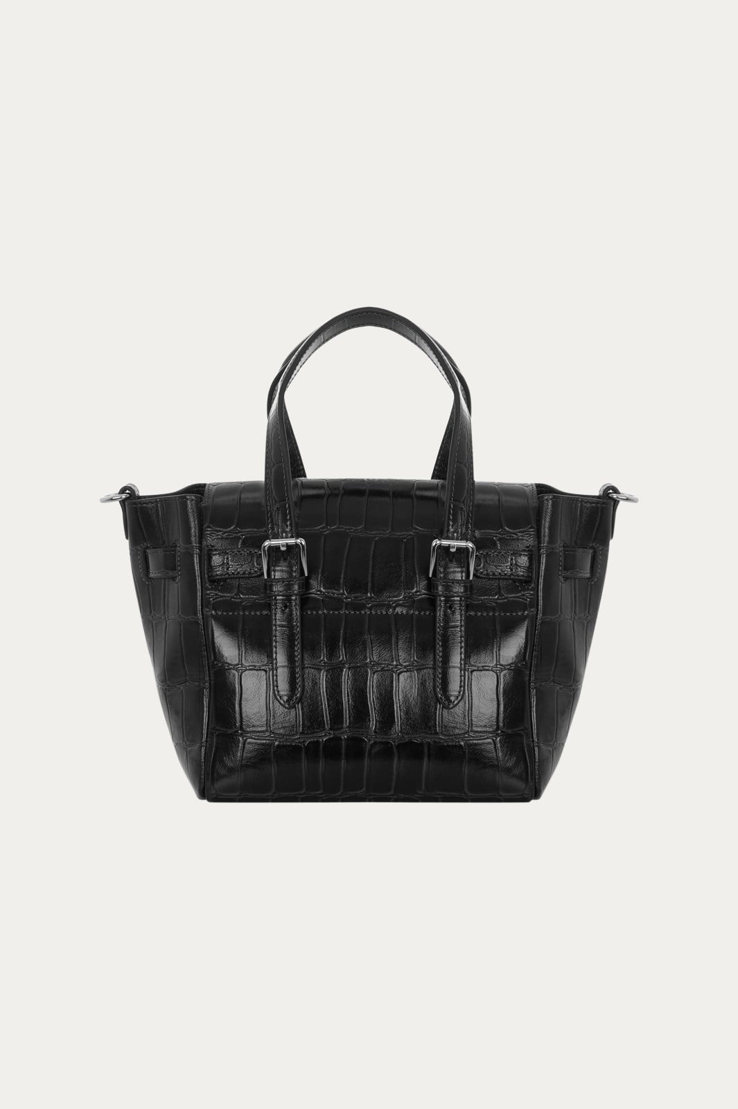 Siyah Gabrielle Kroko Desenli Deri Mini Bag Silver