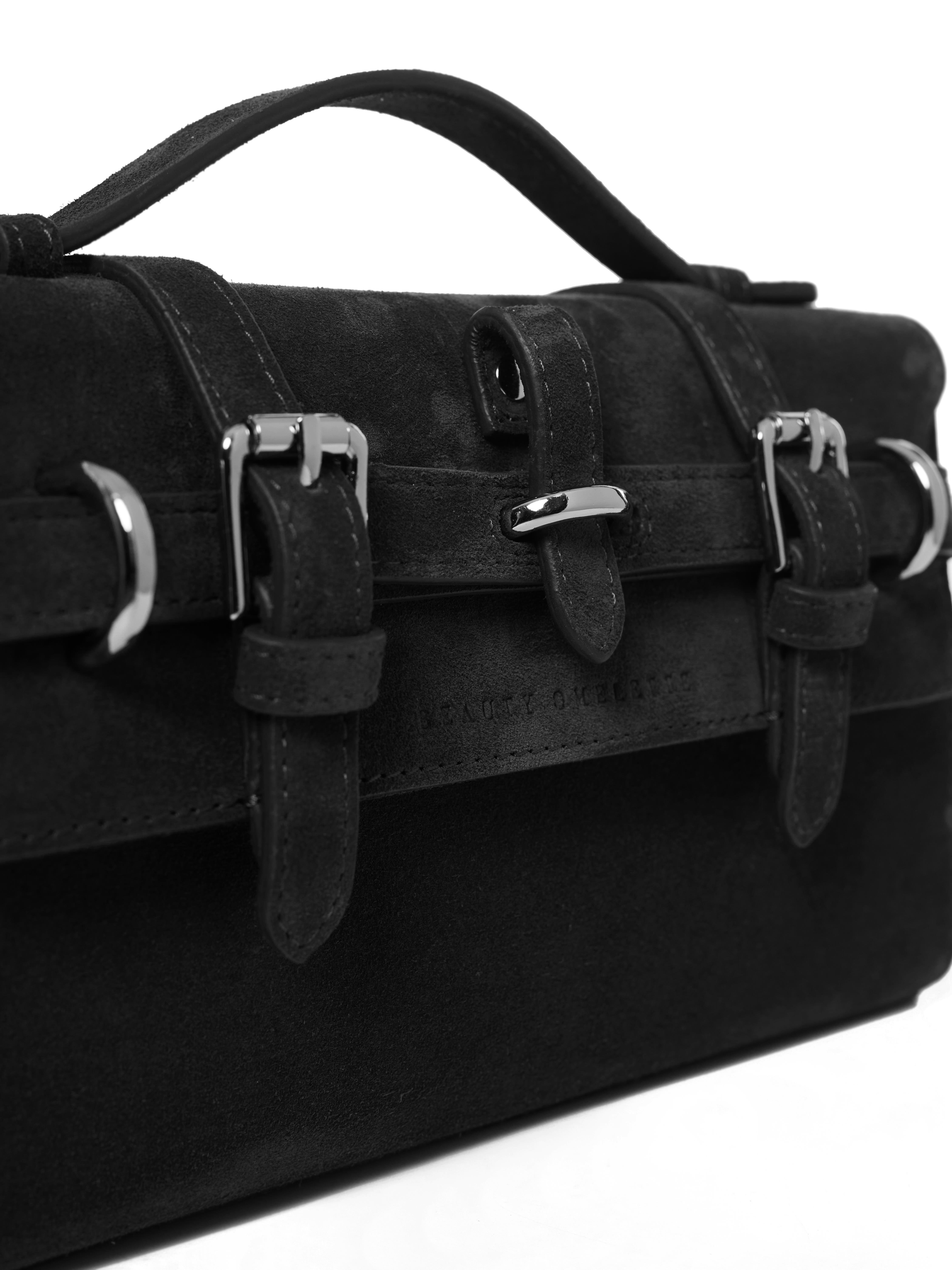 Siyah Gabrielle Süet Clutch